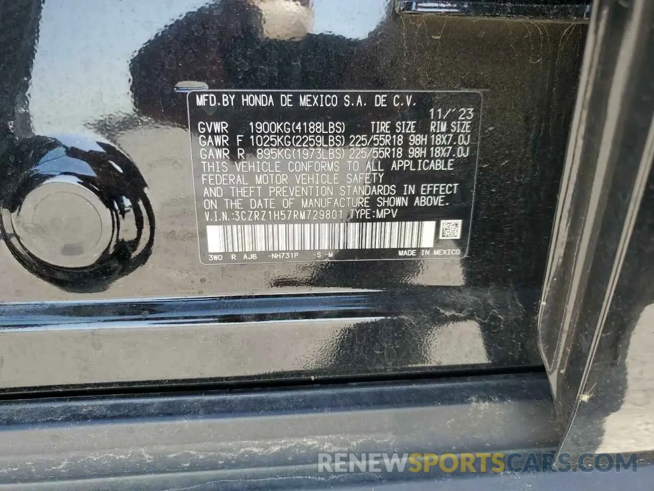 13 Фотография поврежденного автомобиля 3CZRZ1H57RM729801 HONDA HR-V 2024