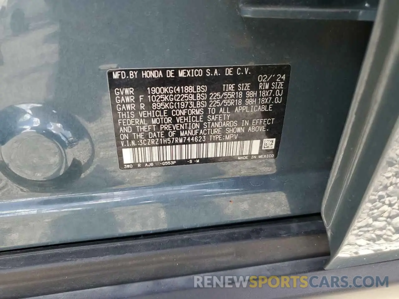 14 Photograph of a damaged car 3CZRZ1H57RM744623 HONDA HR-V 2024