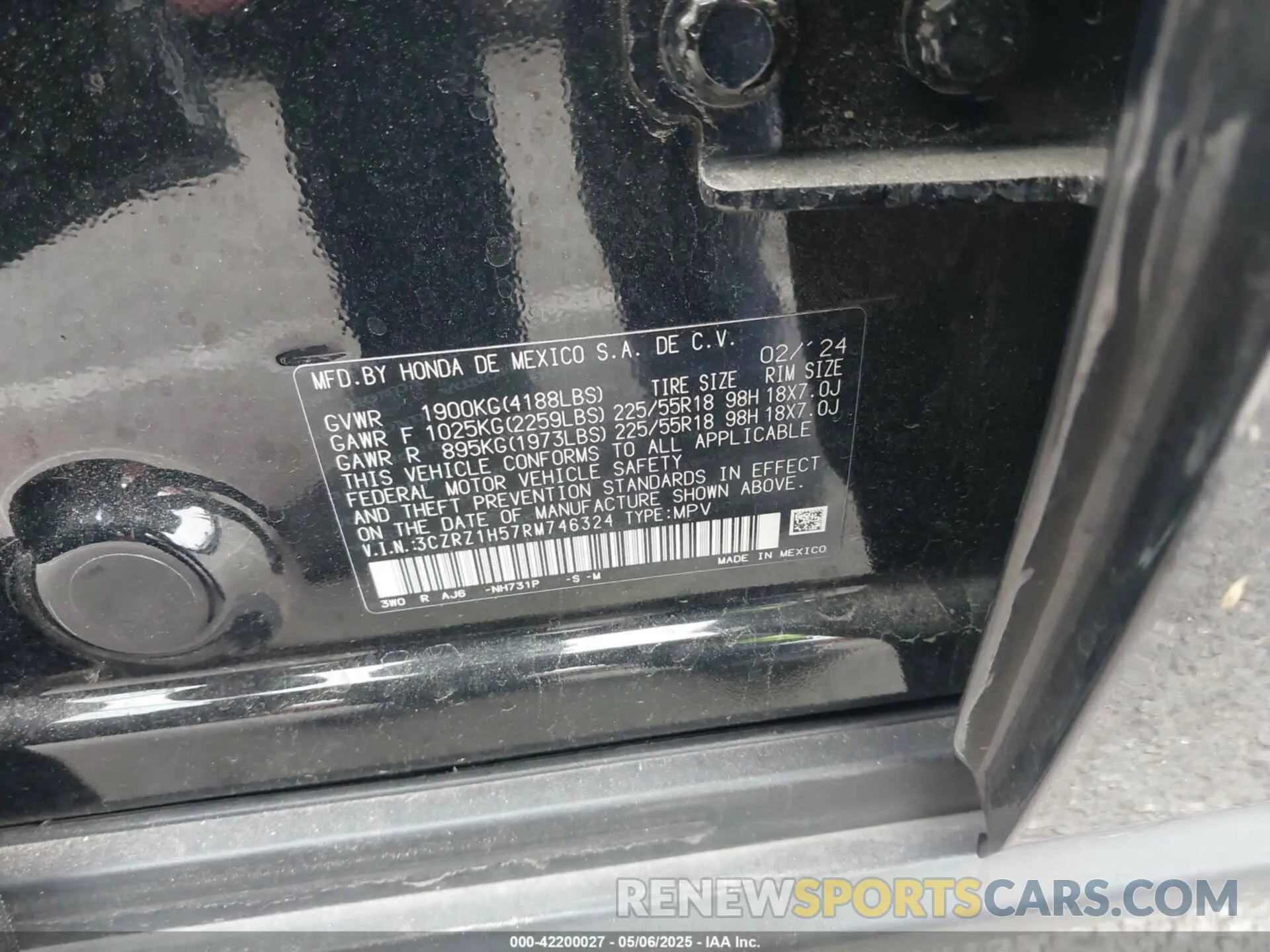 9 Photograph of a damaged car 3CZRZ1H57RM746324 HONDA HR-V 2024