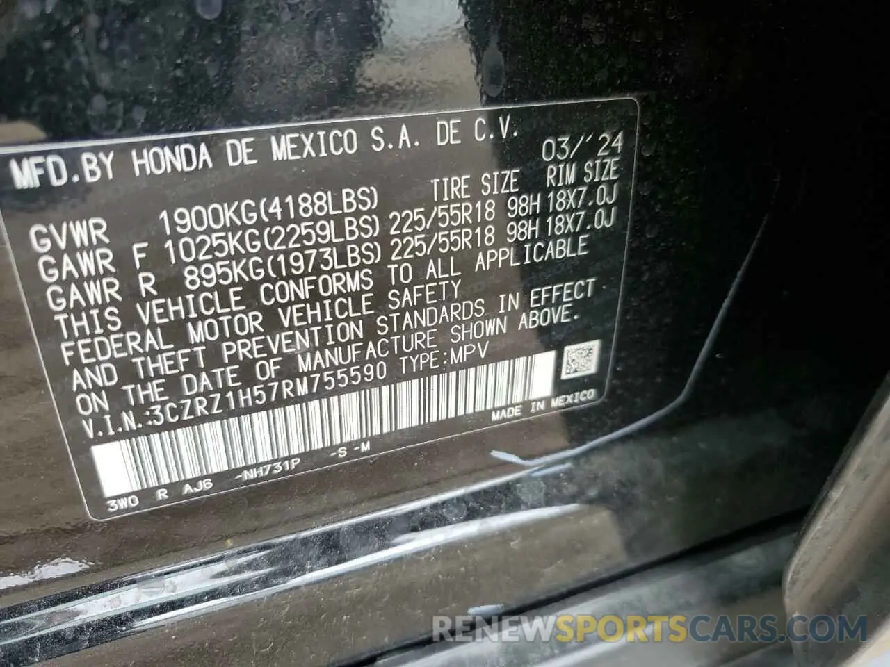 13 Фотография поврежденного автомобиля 3CZRZ1H57RM755590 HONDA HR-V 2024