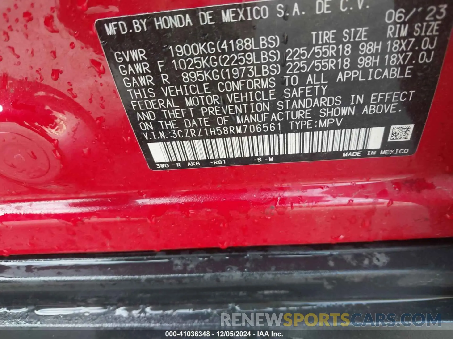 9 Фотография поврежденного автомобиля 3CZRZ1H58RM706561 HONDA HR-V 2024