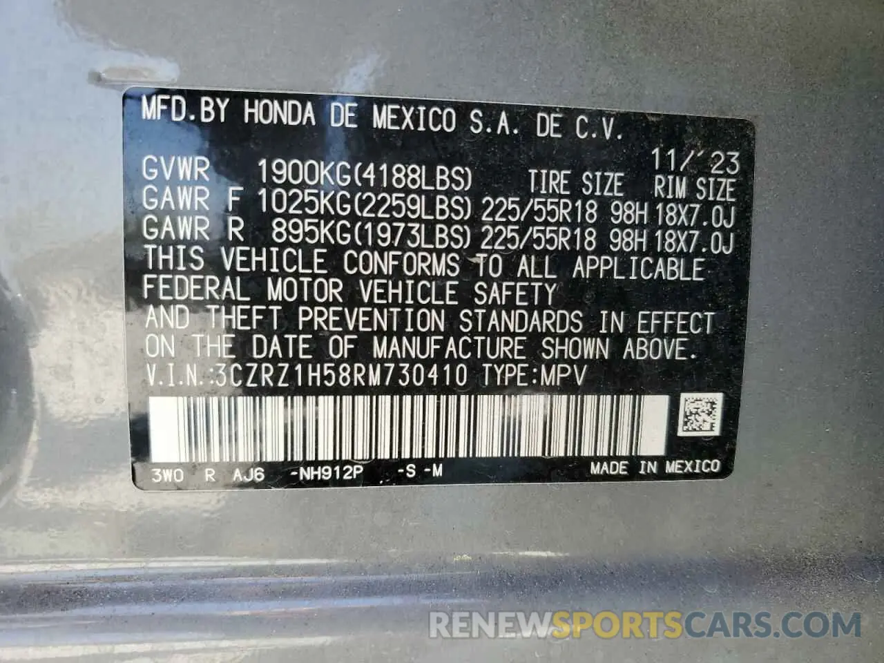 13 Photograph of a damaged car 3CZRZ1H58RM730410 HONDA HR-V 2024
