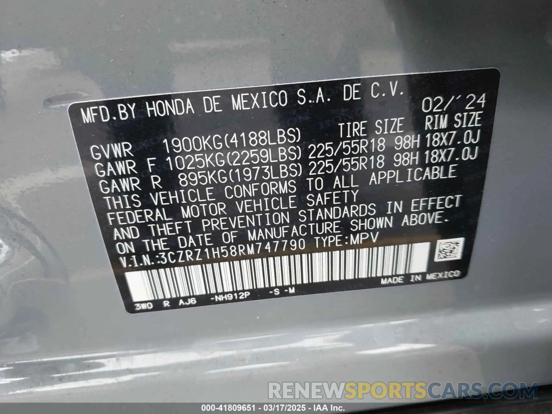 9 Photograph of a damaged car 3CZRZ1H58RM747790 HONDA HR-V 2024