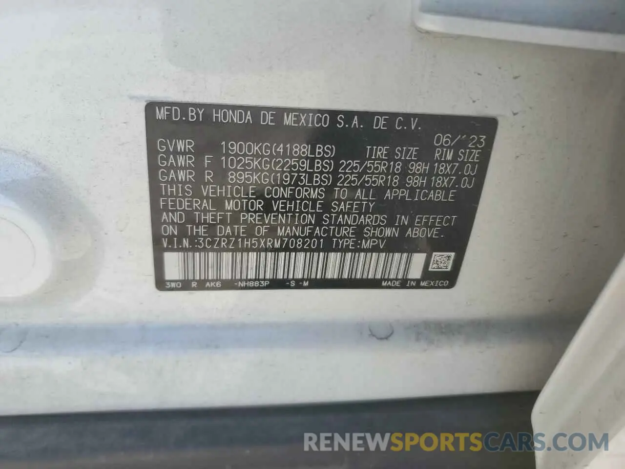 13 Фотография поврежденного автомобиля 3CZRZ1H5XRM708201 HONDA HR-V 2024