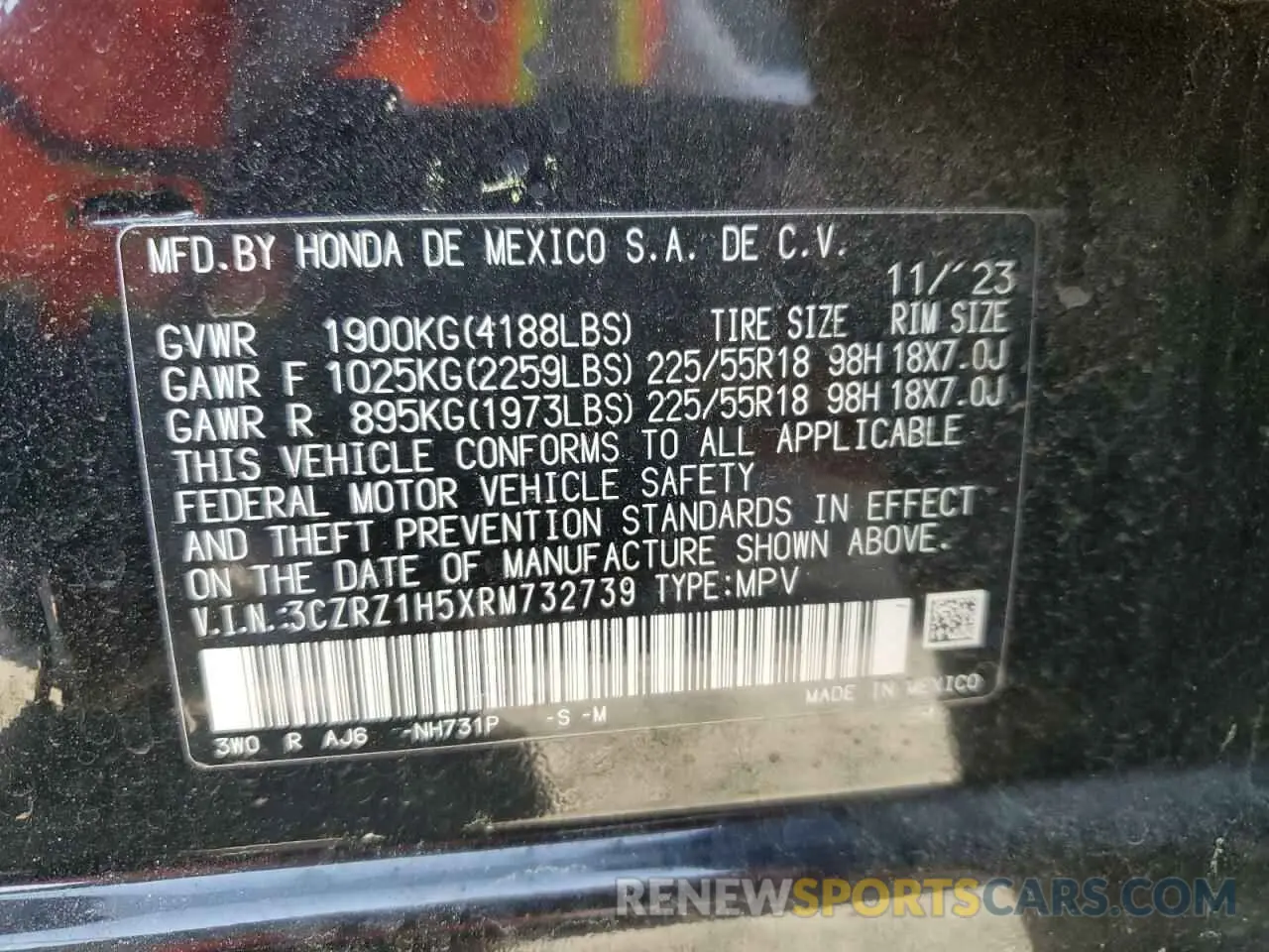 16 Фотография поврежденного автомобиля 3CZRZ1H5XRM732739 HONDA HR-V 2024