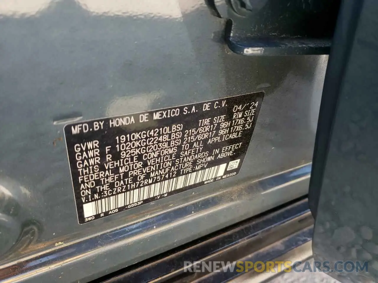 14 Фотография поврежденного автомобиля 3CZRZ1H72RM757412 HONDA HR-V 2024
