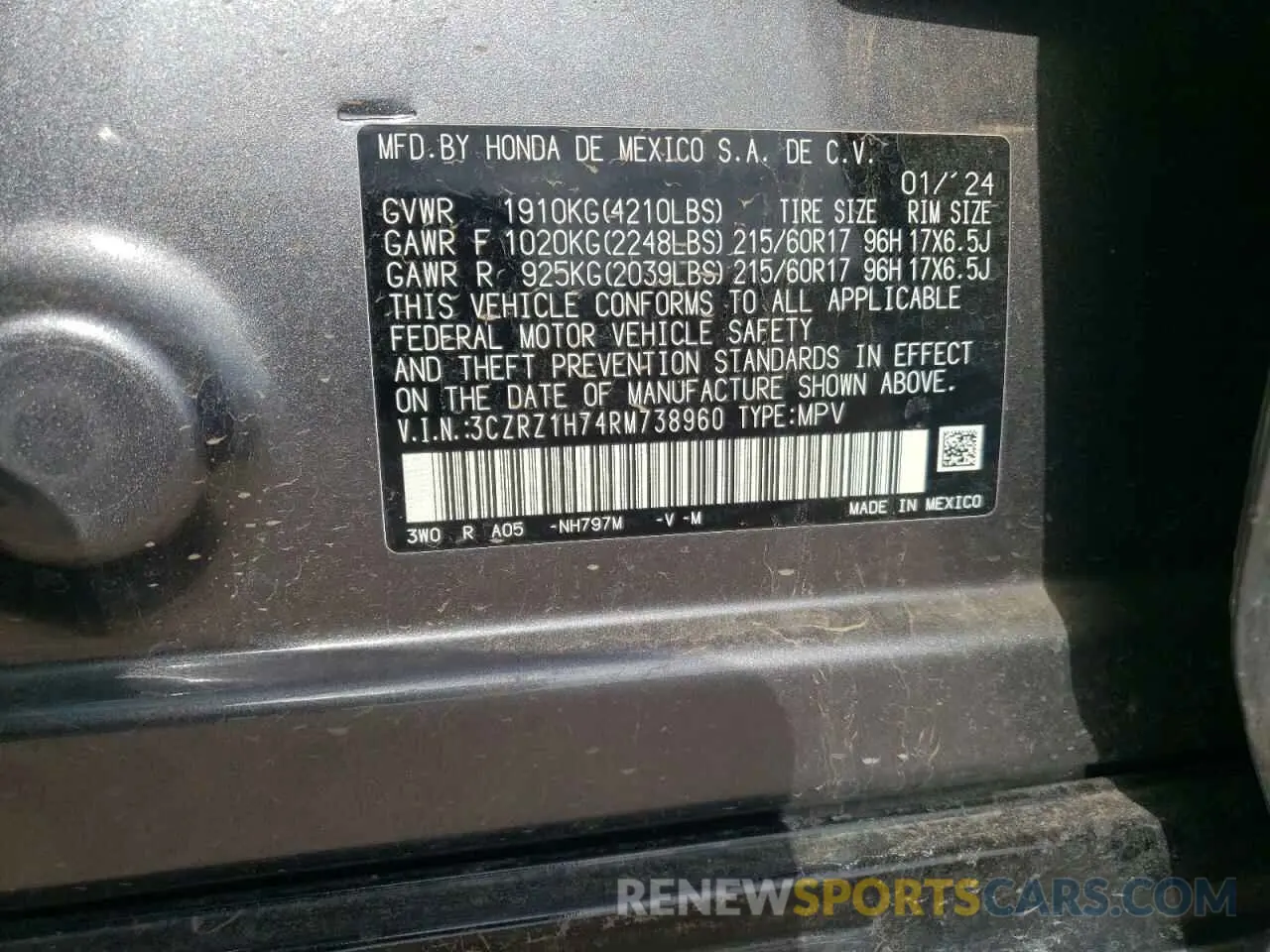 12 Photograph of a damaged car 3CZRZ1H74RM738960 HONDA HR-V 2024