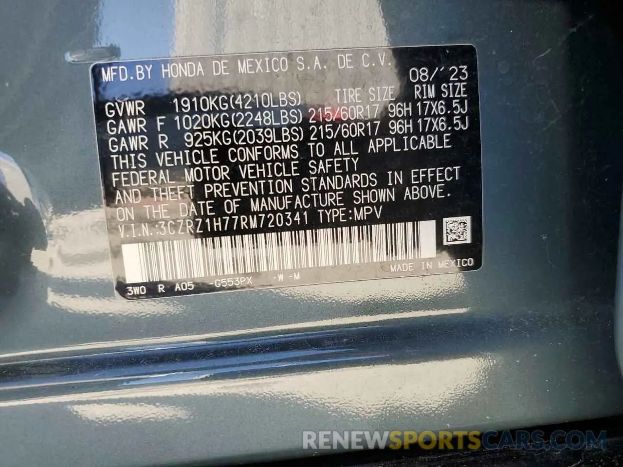 14 Photograph of a damaged car 3CZRZ1H77RM720341 HONDA HR-V 2024