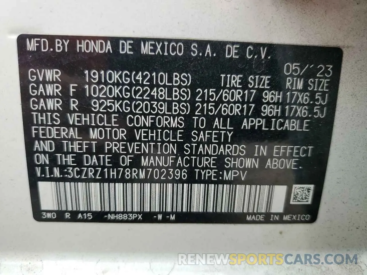 12 Photograph of a damaged car 3CZRZ1H78RM702396 HONDA HR-V 2024