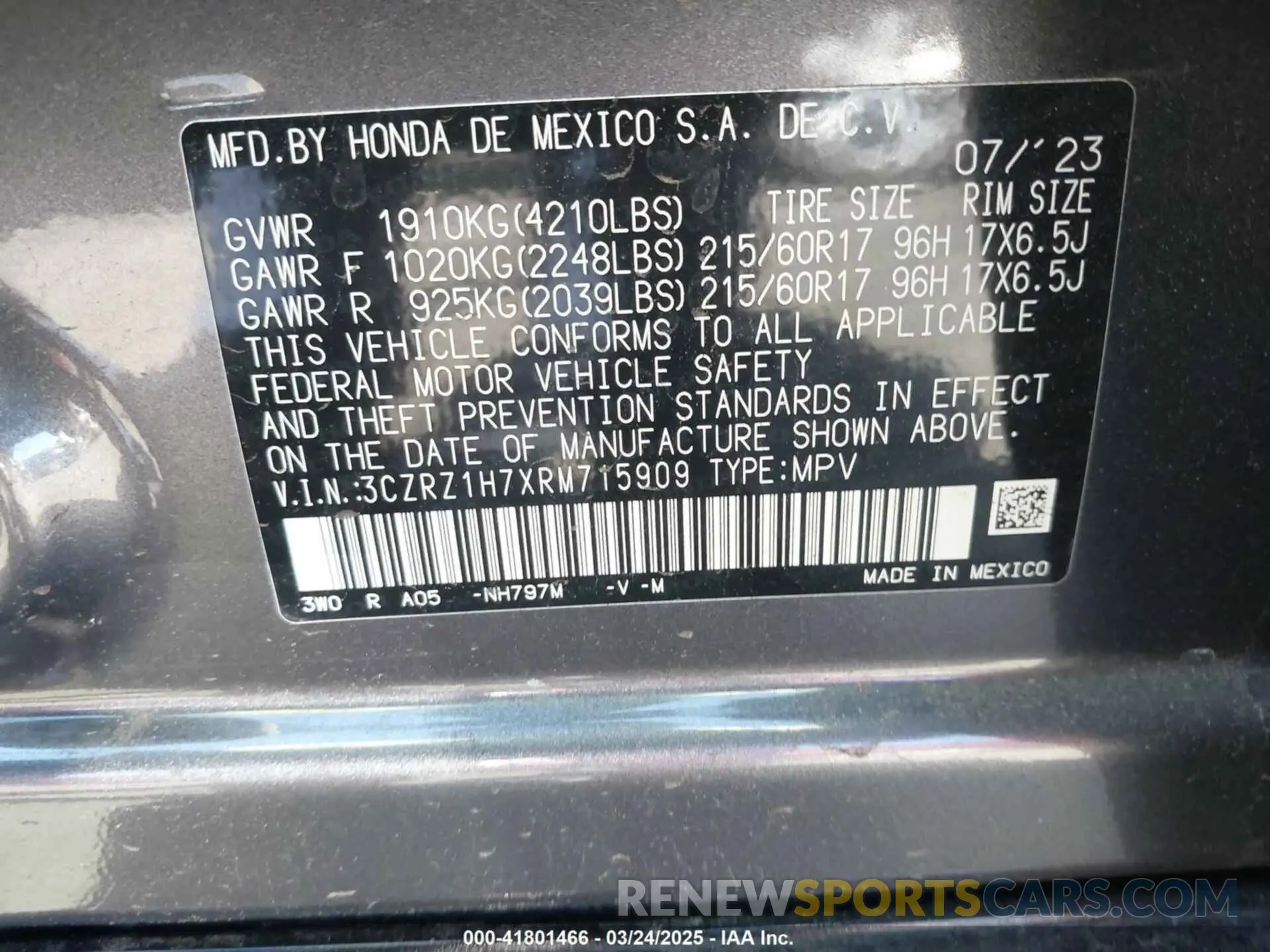 9 Photograph of a damaged car 3CZRZ1H7XRM715909 HONDA HR-V 2024