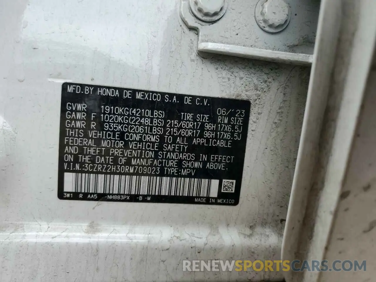 13 Photograph of a damaged car 3CZRZ2H30RM709023 HONDA HR-V 2024