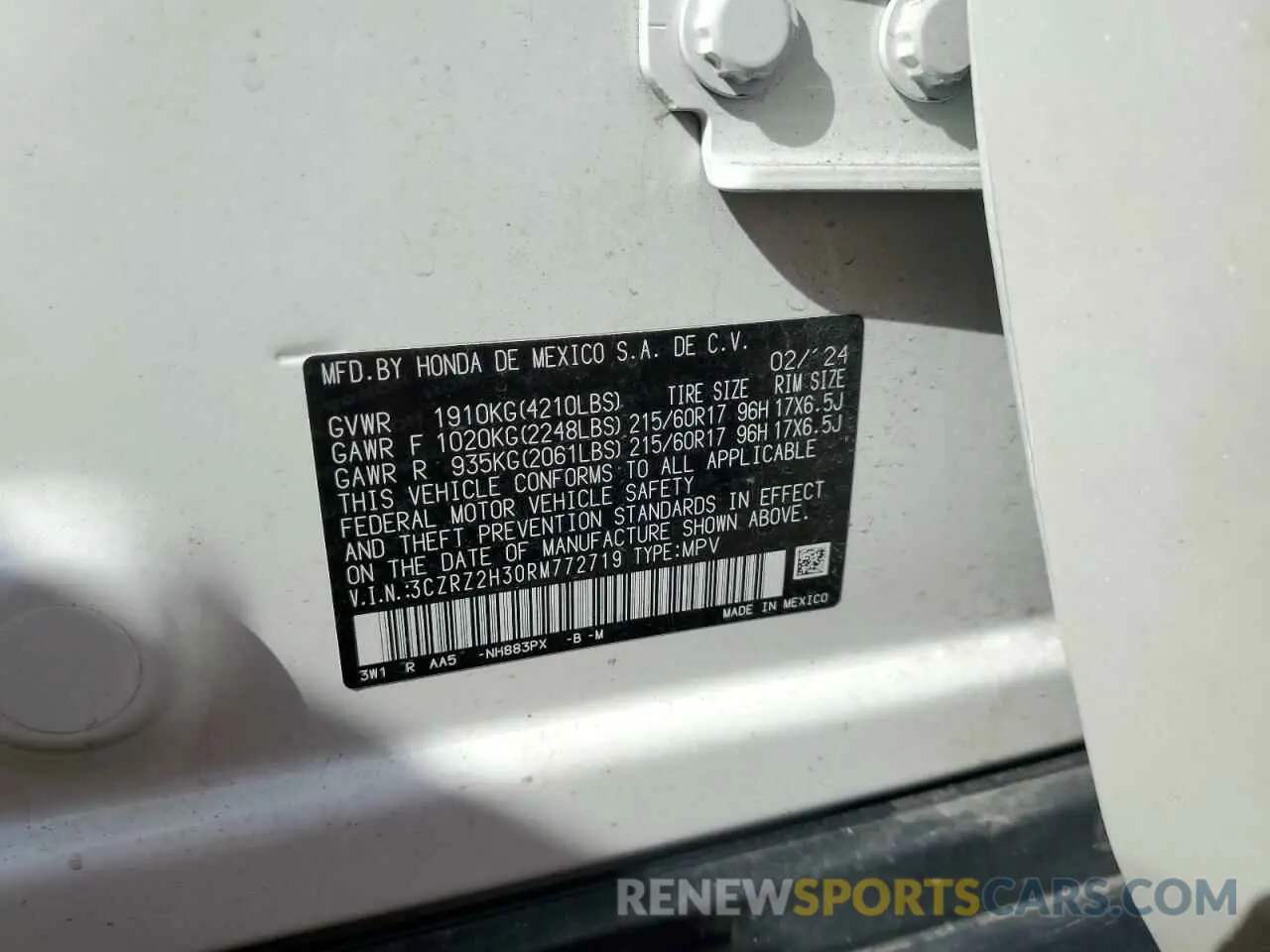 15 Photograph of a damaged car 3CZRZ2H30RM772719 HONDA HR-V 2024