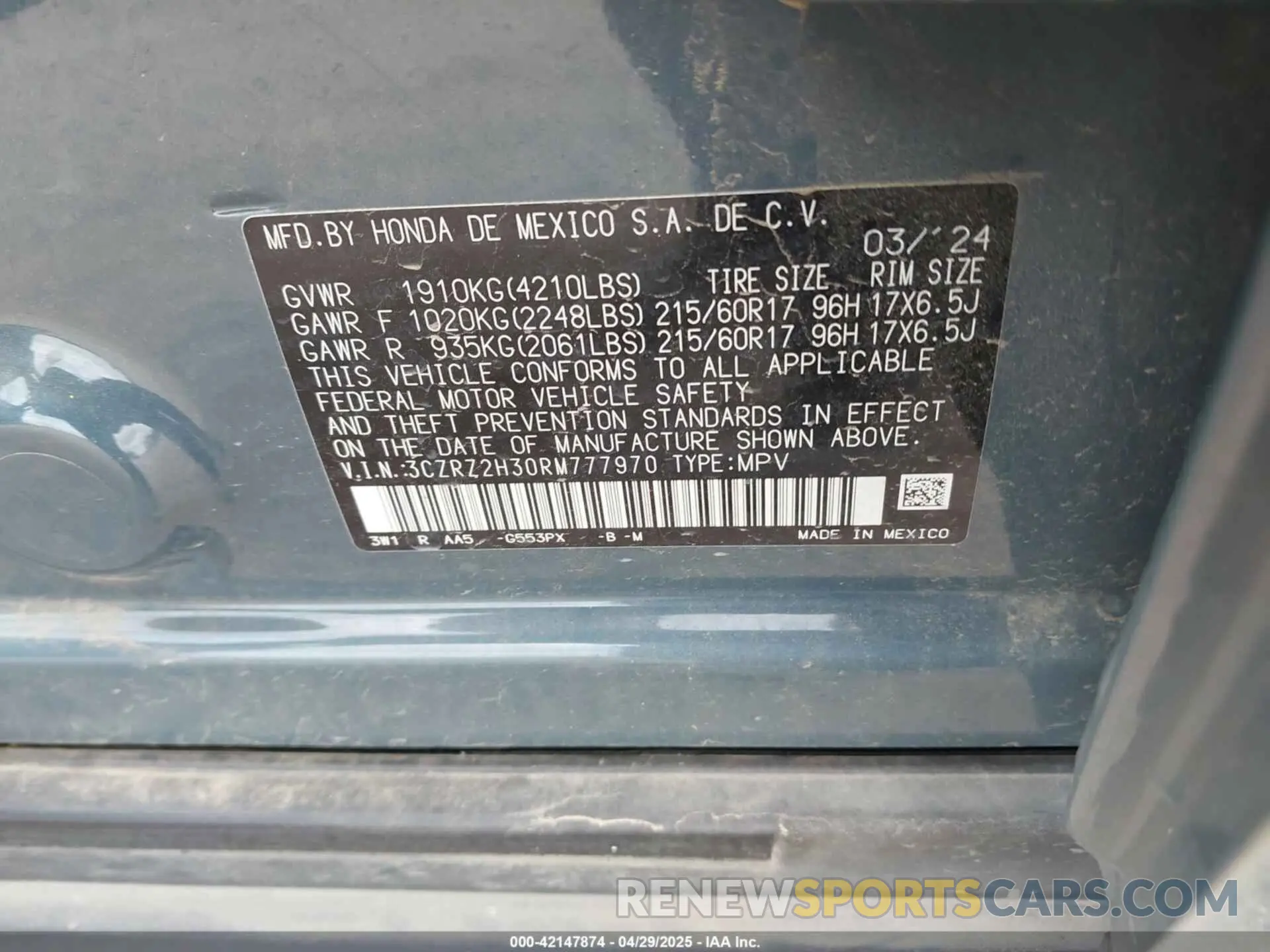 9 Фотография поврежденного автомобиля 3CZRZ2H30RM777970 HONDA HR-V 2024