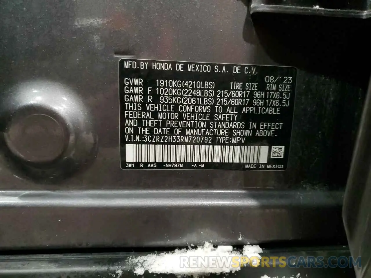 13 Фотография поврежденного автомобиля 3CZRZ2H33RM720792 HONDA HR-V 2024