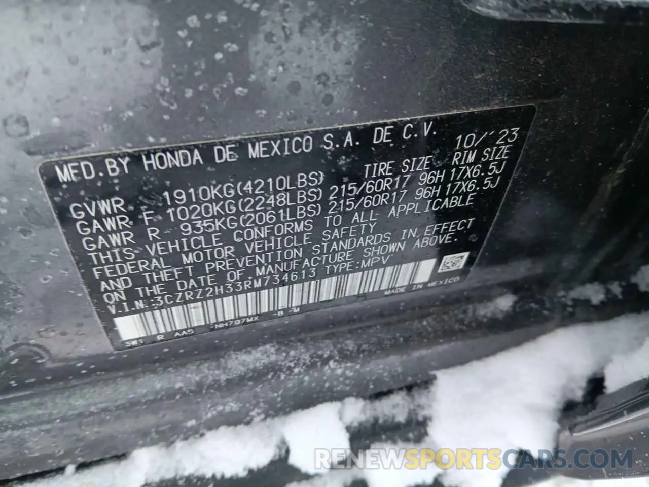 12 Фотография поврежденного автомобиля 3CZRZ2H33RM734613 HONDA HR-V 2024