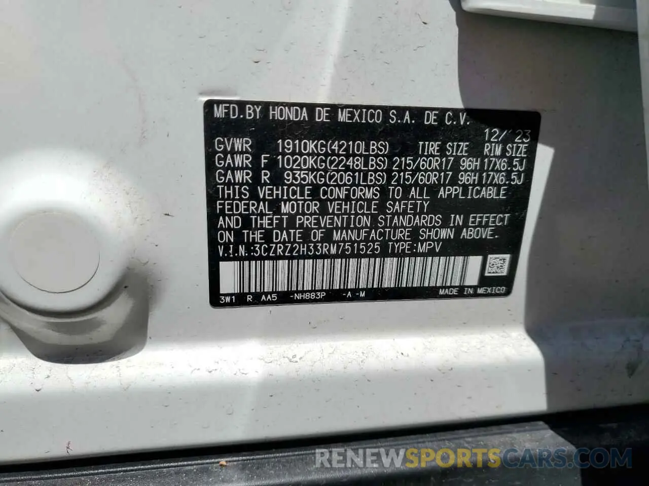 13 Photograph of a damaged car 3CZRZ2H33RM751525 HONDA HR-V 2024