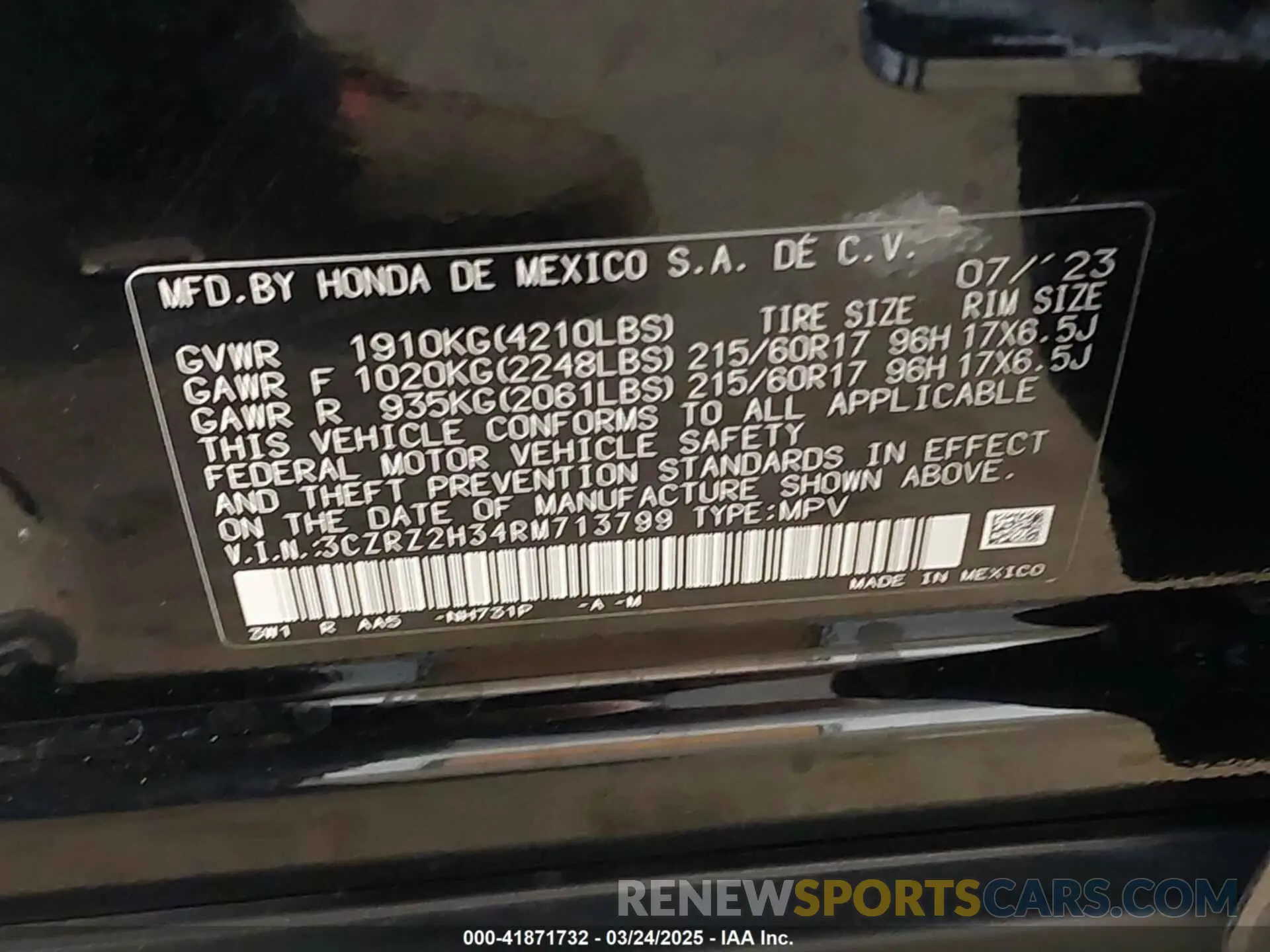 9 Photograph of a damaged car 3CZRZ2H34RM713799 HONDA HR-V 2024