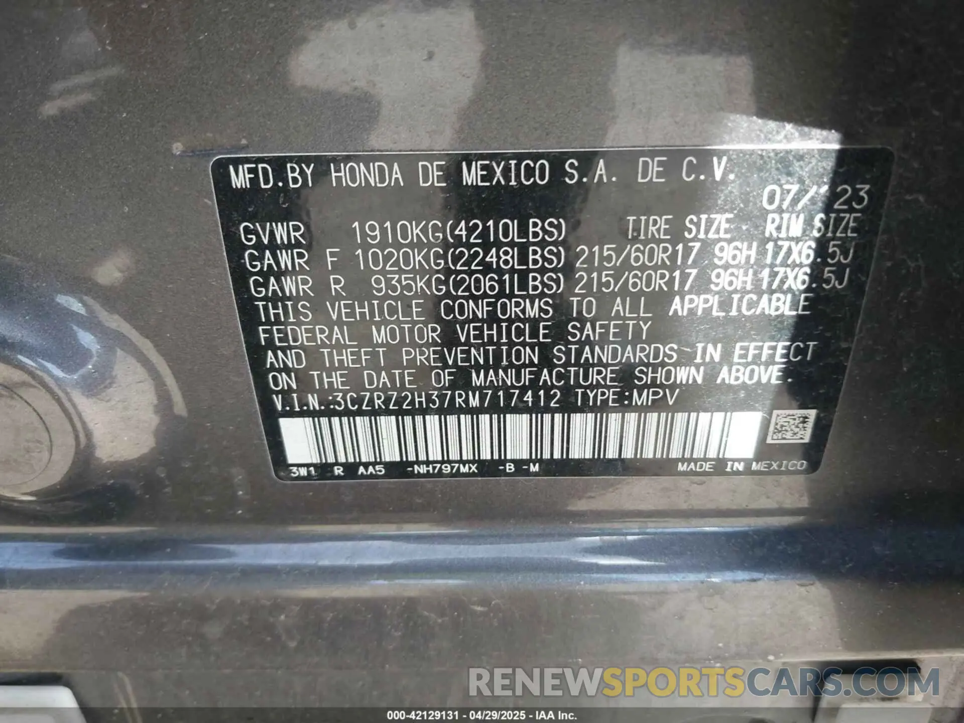 9 Photograph of a damaged car 3CZRZ2H37RM717412 HONDA HR-V 2024