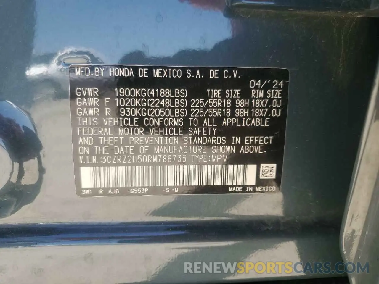 13 Фотография поврежденного автомобиля 3CZRZ2H50RM786735 HONDA HR-V 2024