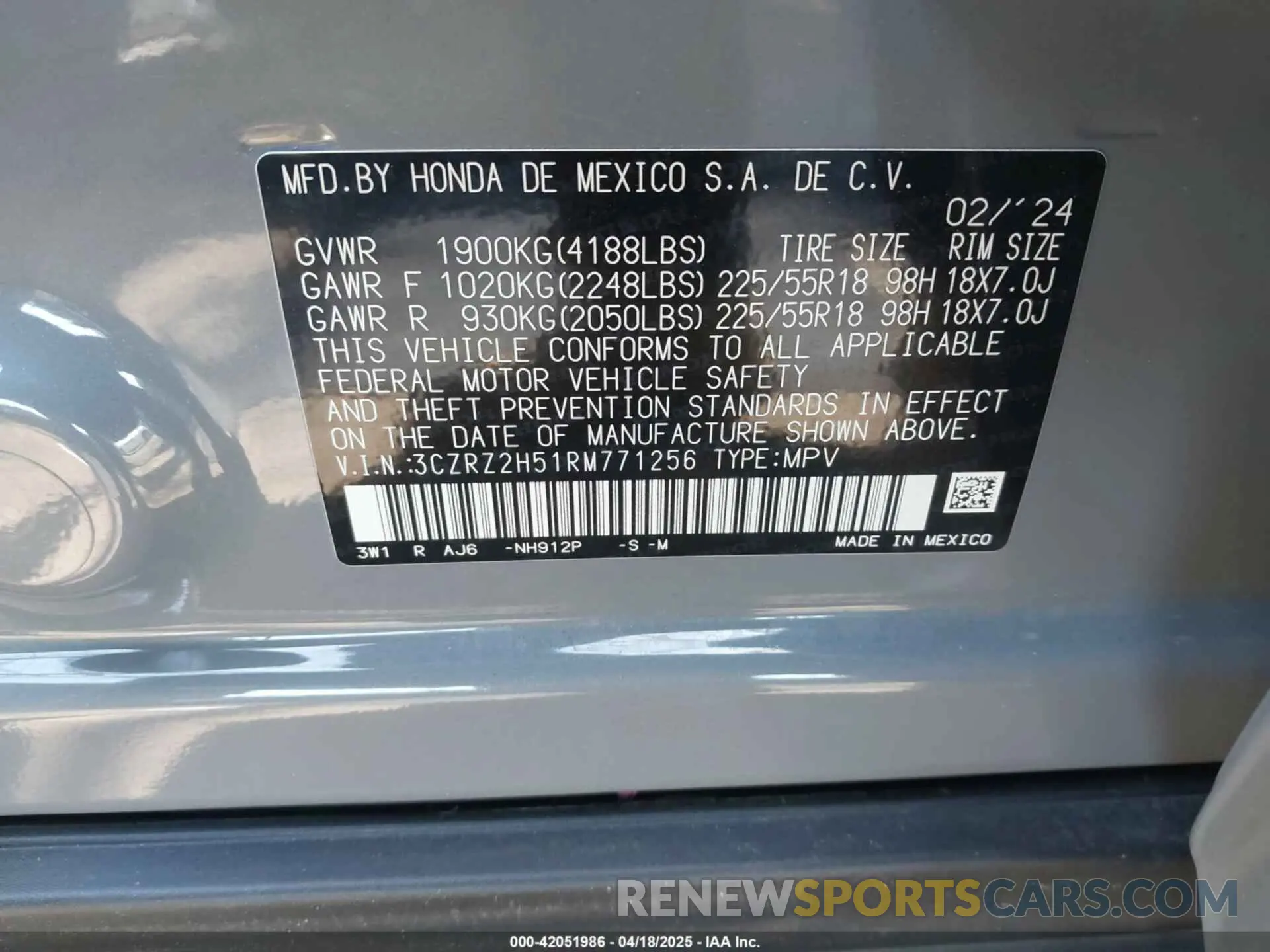 9 Photograph of a damaged car 3CZRZ2H51RM771256 HONDA HR-V 2024