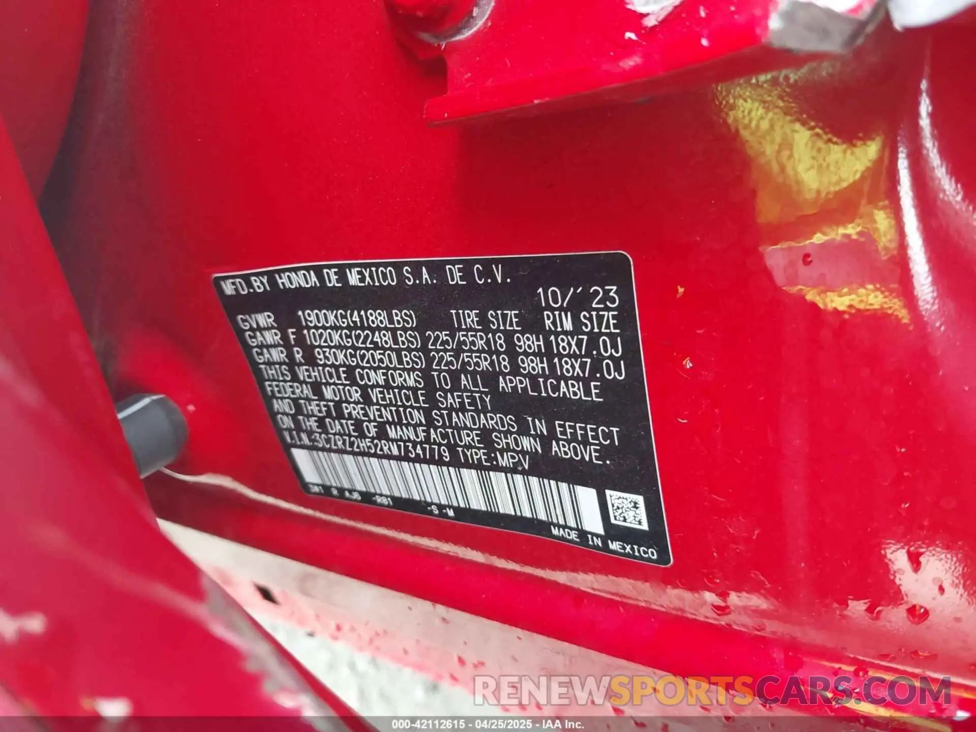 9 Photograph of a damaged car 3CZRZ2H52RM734779 HONDA HR-V 2024