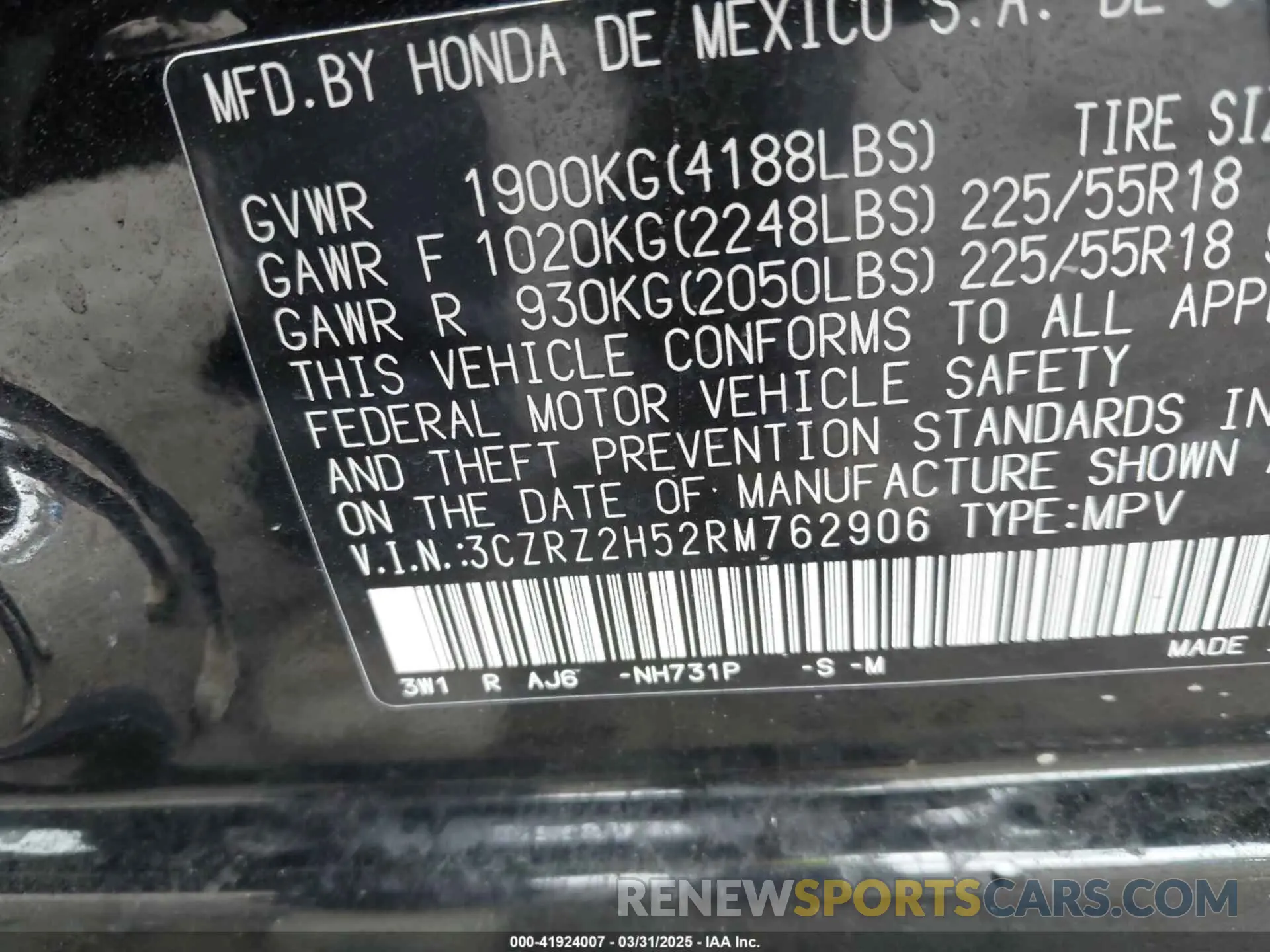 9 Фотография поврежденного автомобиля 3CZRZ2H52RM762906 HONDA HR-V 2024