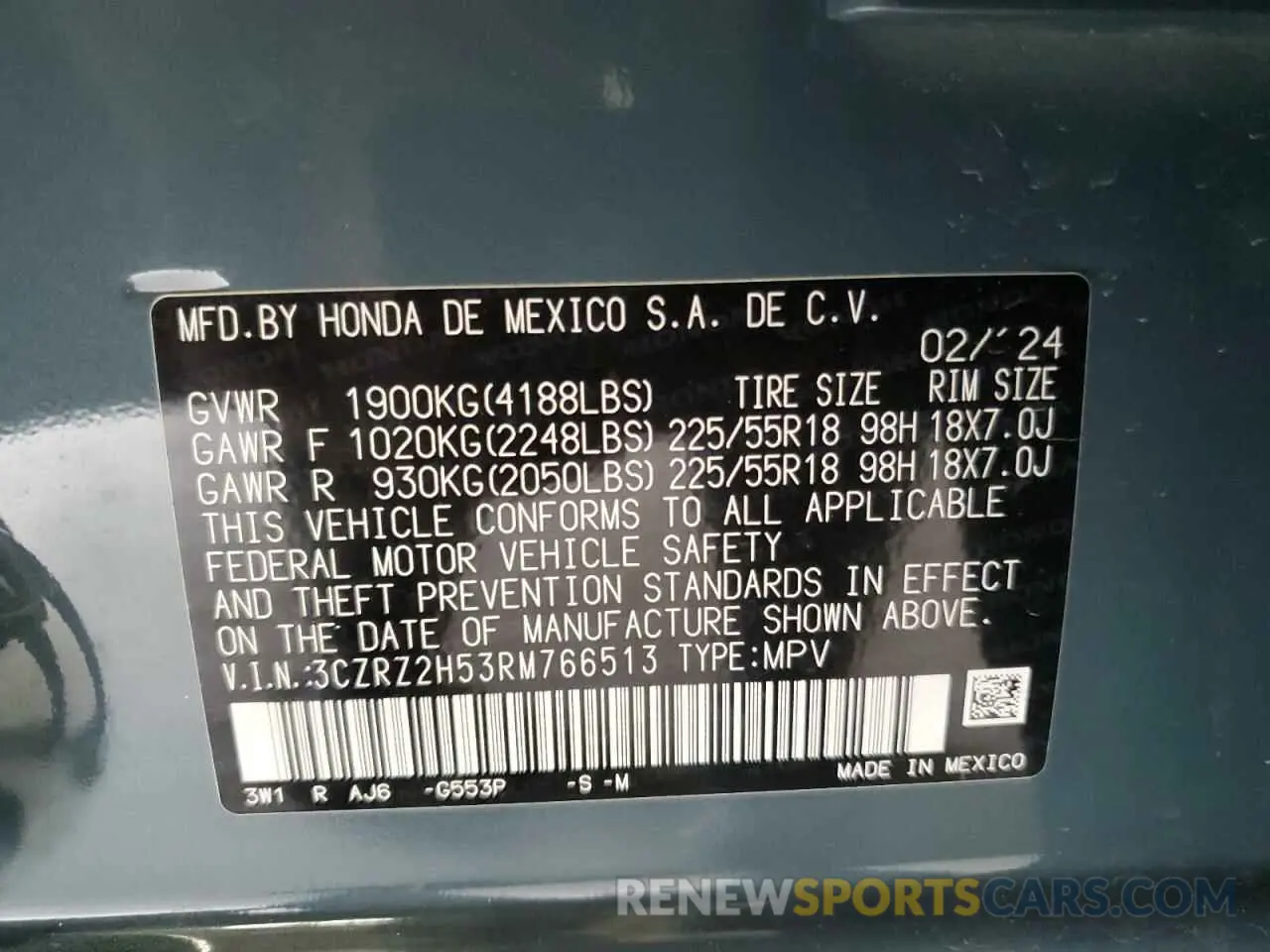 15 Фотография поврежденного автомобиля 3CZRZ2H53RM766513 HONDA HR-V 2024