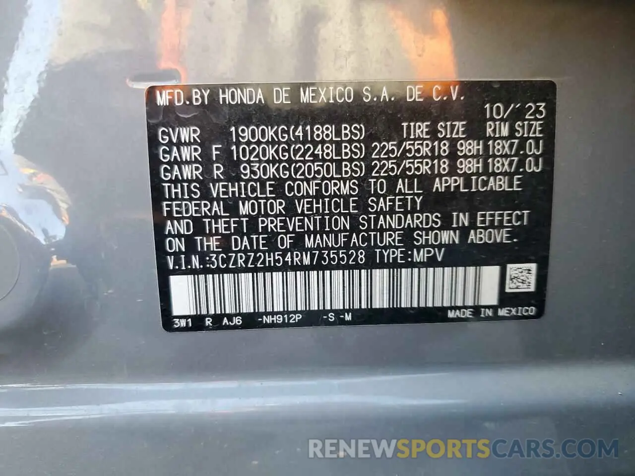 15 Photograph of a damaged car 3CZRZ2H54RM735528 HONDA HR-V 2024