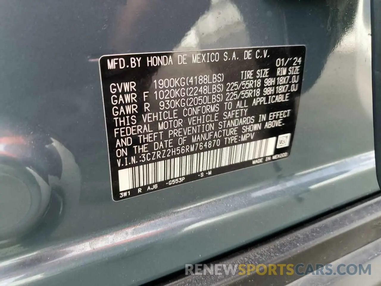 13 Фотография поврежденного автомобиля 3CZRZ2H56RM764870 HONDA HR-V 2024
