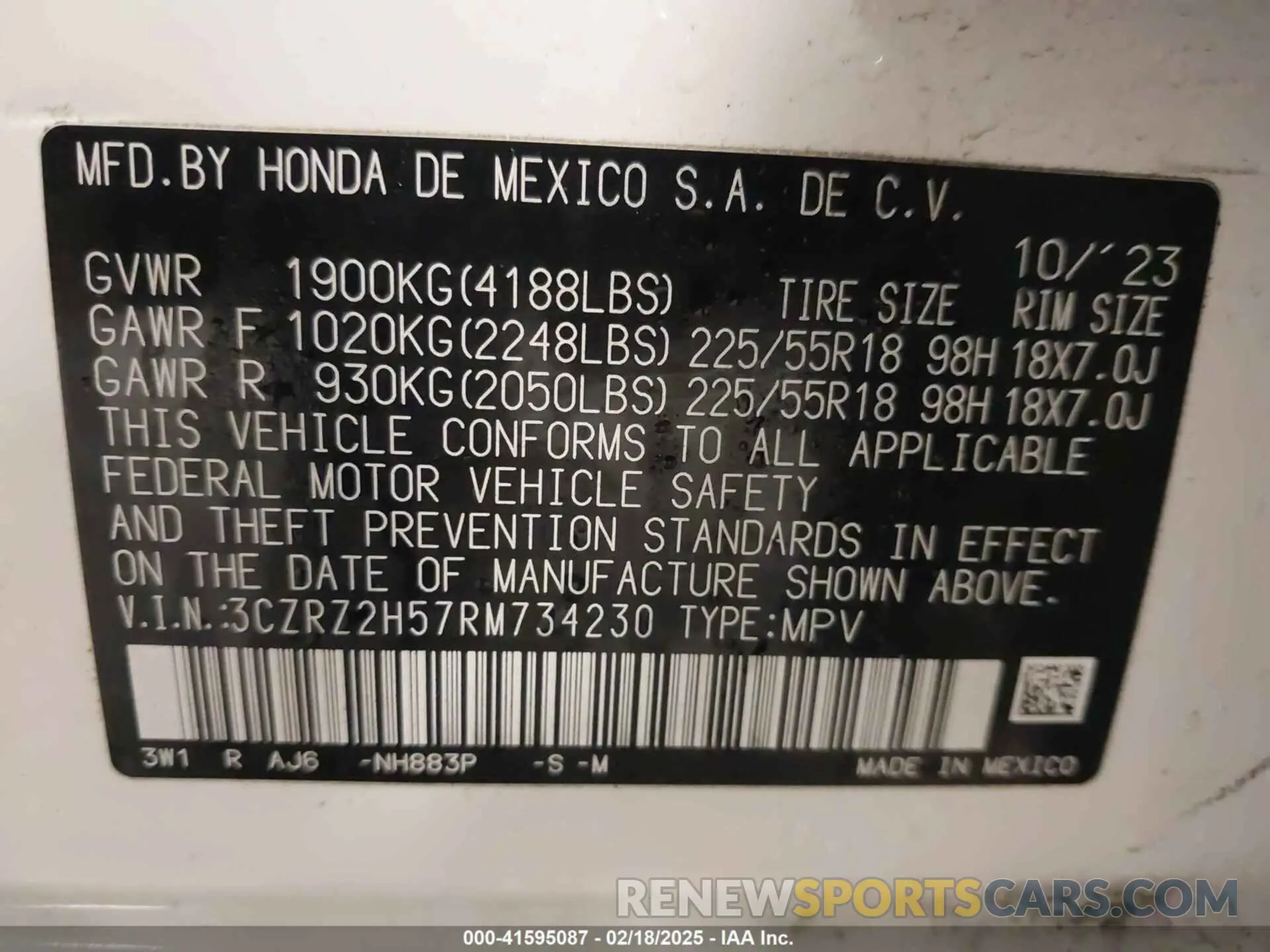 9 Фотография поврежденного автомобиля 3CZRZ2H57RM734230 HONDA HR-V 2024