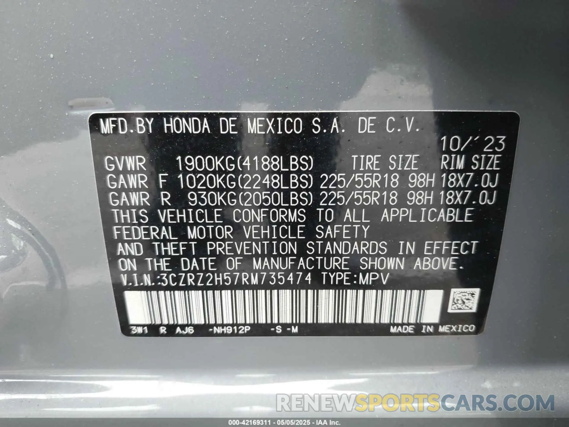 9 Photograph of a damaged car 3CZRZ2H57RM735474 HONDA HR-V 2024
