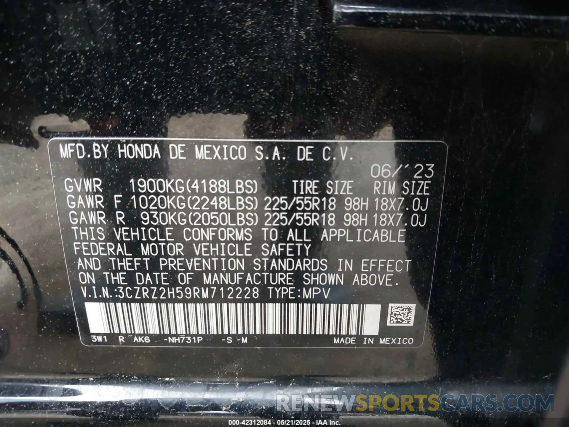 9 Фотография поврежденного автомобиля 3CZRZ2H59RM712228 HONDA HR-V 2024
