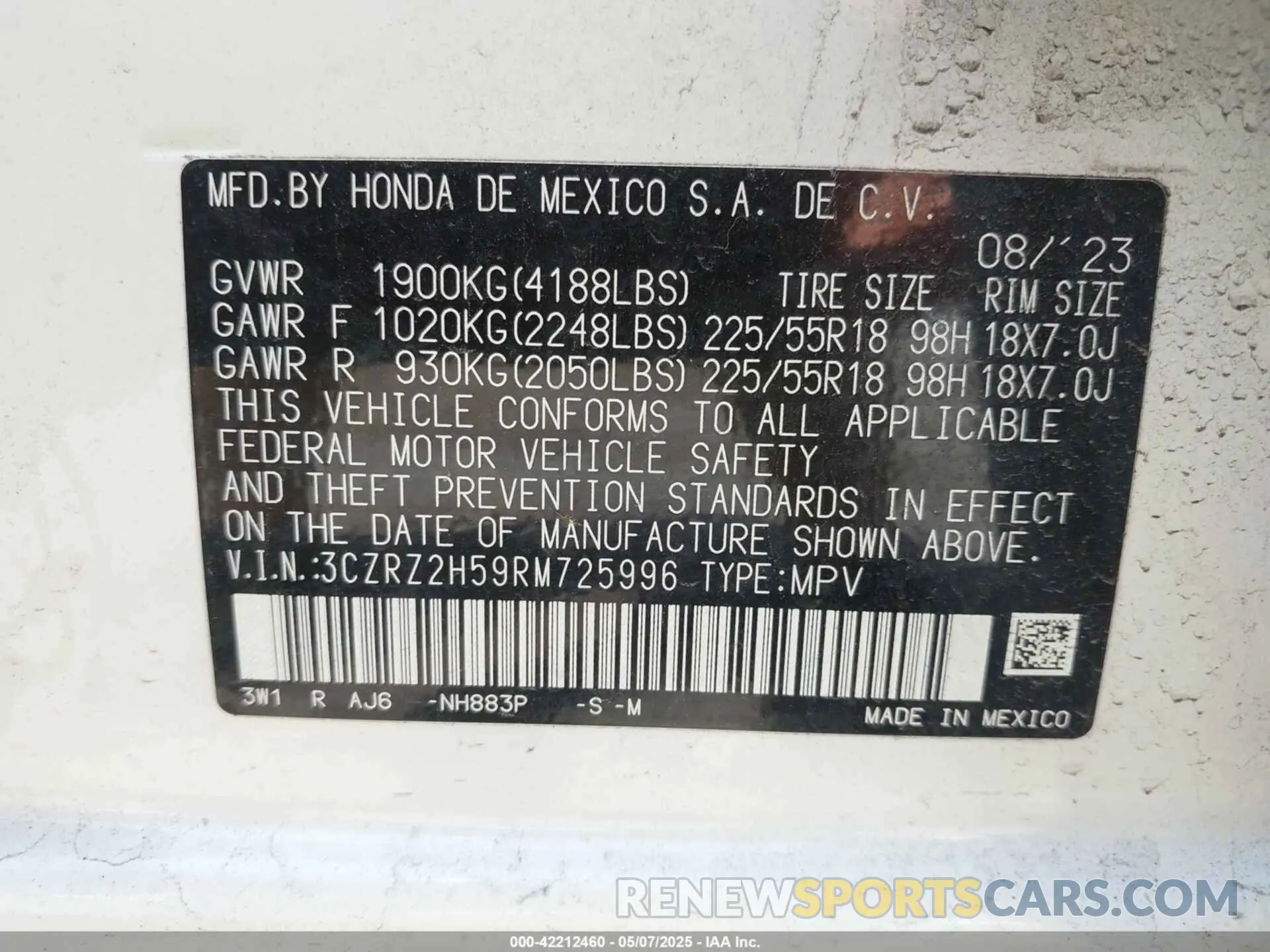 9 Photograph of a damaged car 3CZRZ2H59RM725996 HONDA HR-V 2024