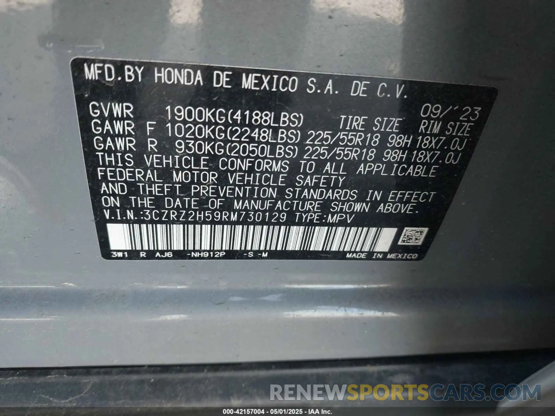 9 Photograph of a damaged car 3CZRZ2H59RM730129 HONDA HR-V 2024