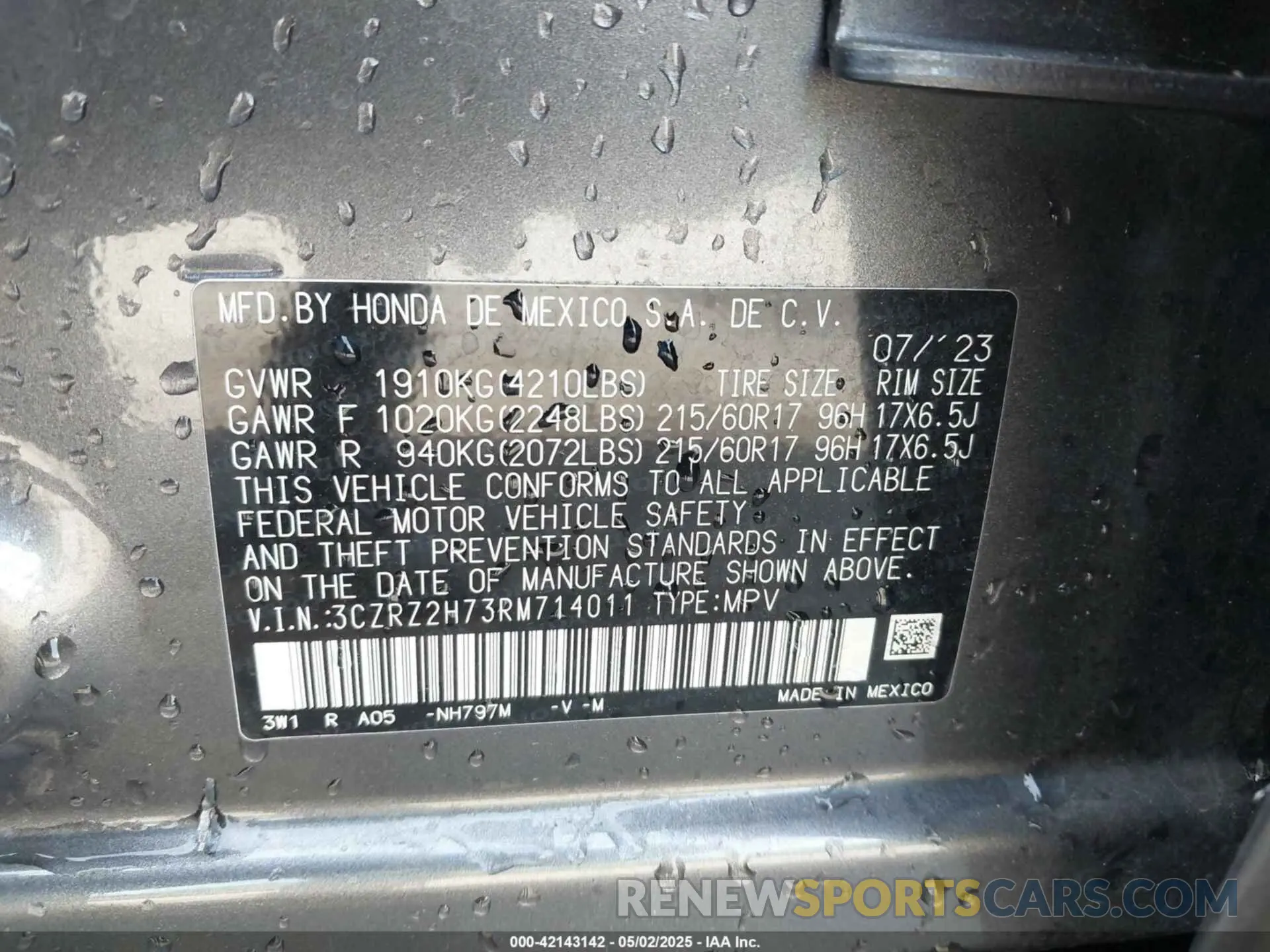 9 Photograph of a damaged car 3CZRZ2H73RM714011 HONDA HR-V 2024