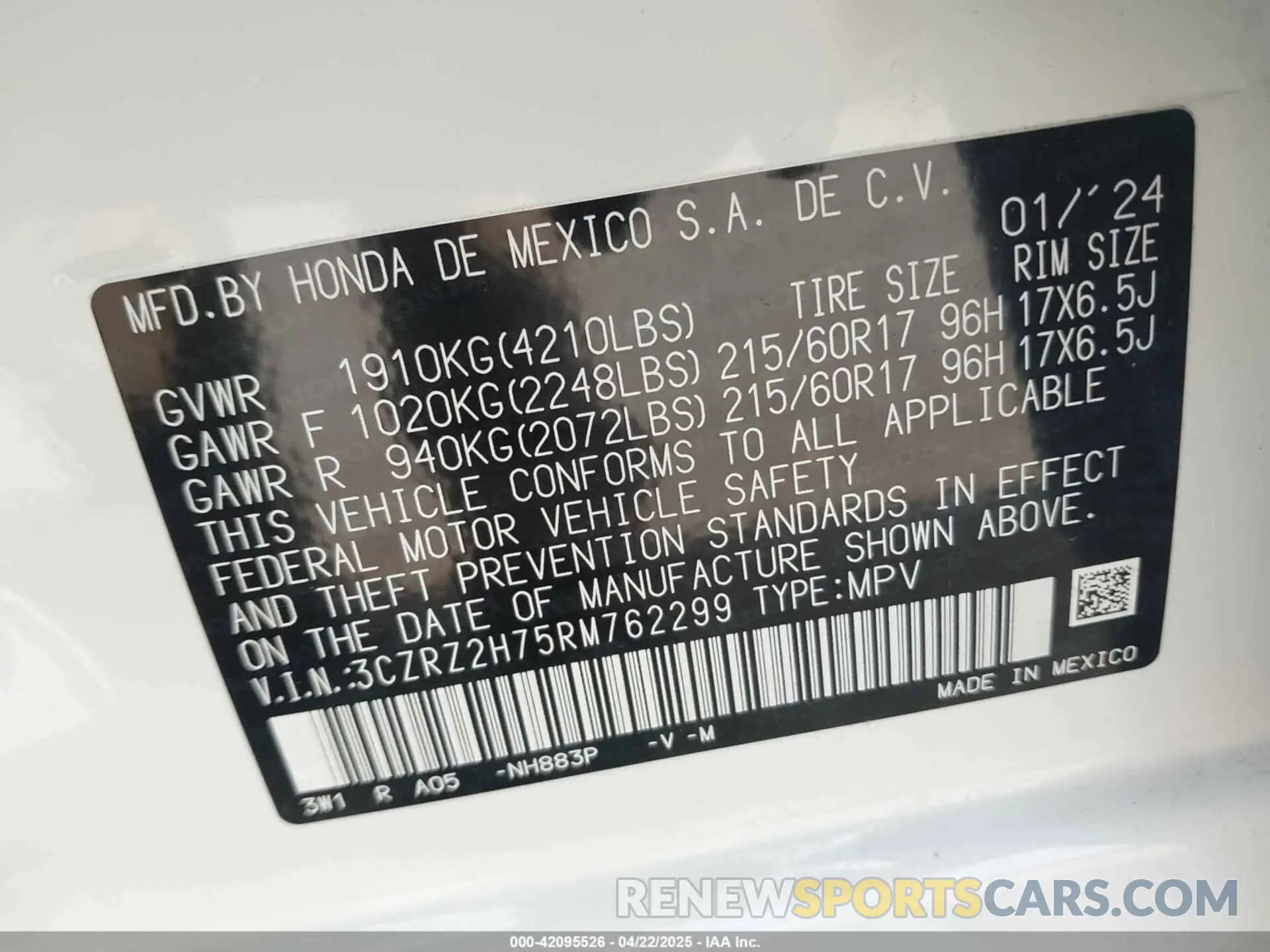 9 Photograph of a damaged car 3CZRZ2H75RM762299 HONDA HR-V 2024