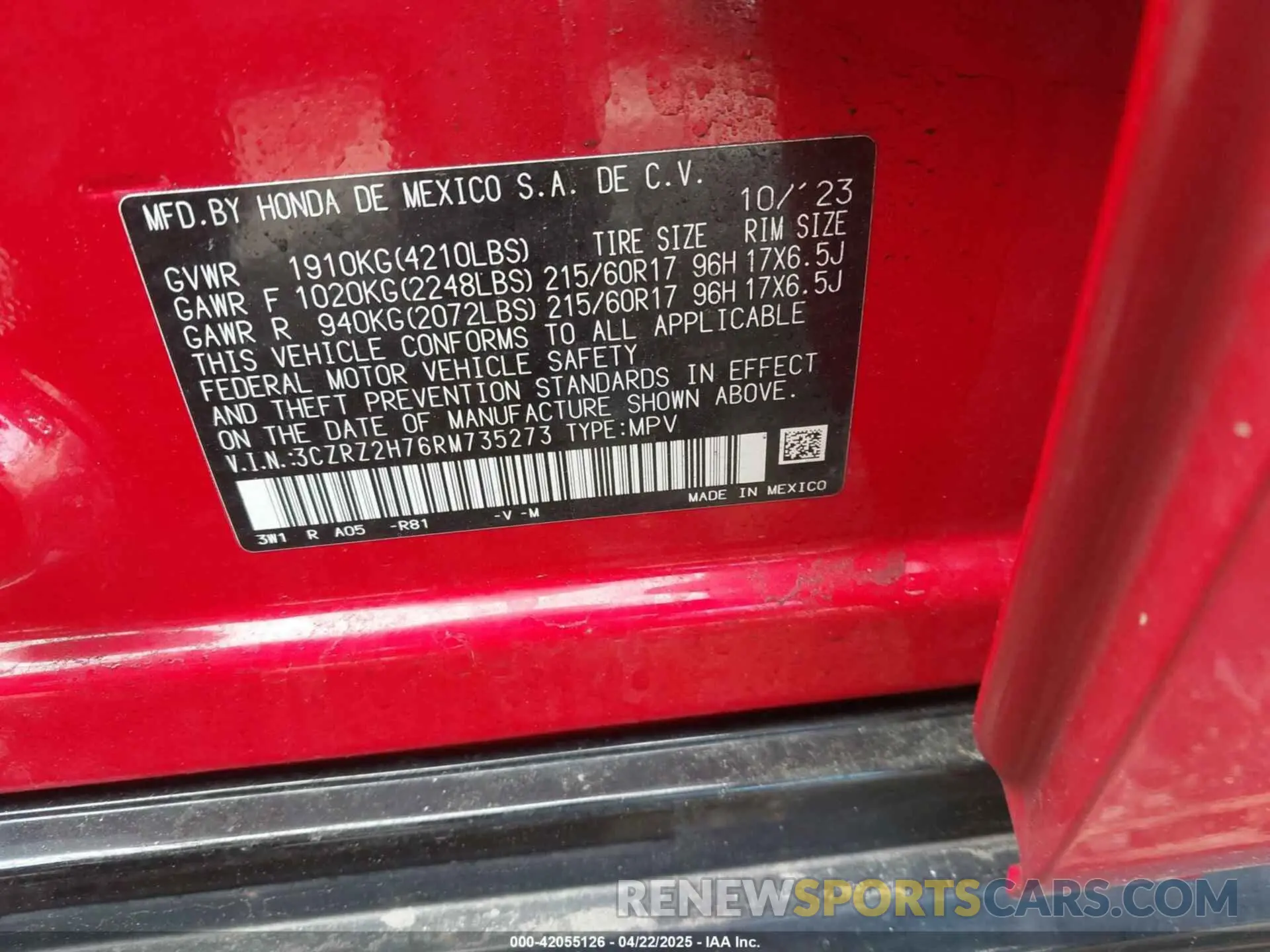 9 Photograph of a damaged car 3CZRZ2H76RM735273 HONDA HR-V 2024
