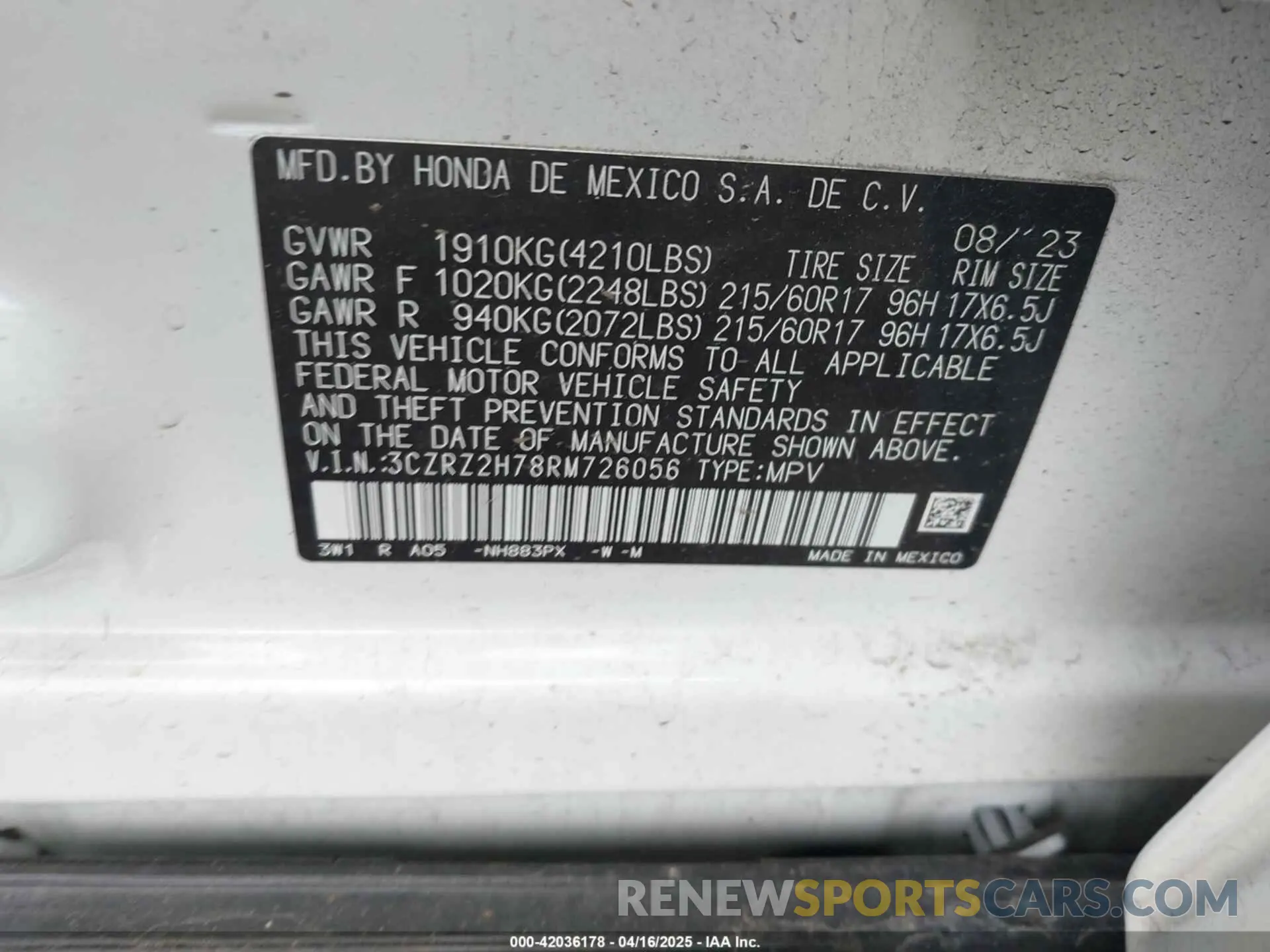 9 Photograph of a damaged car 3CZRZ2H78RM726056 HONDA HR-V 2024