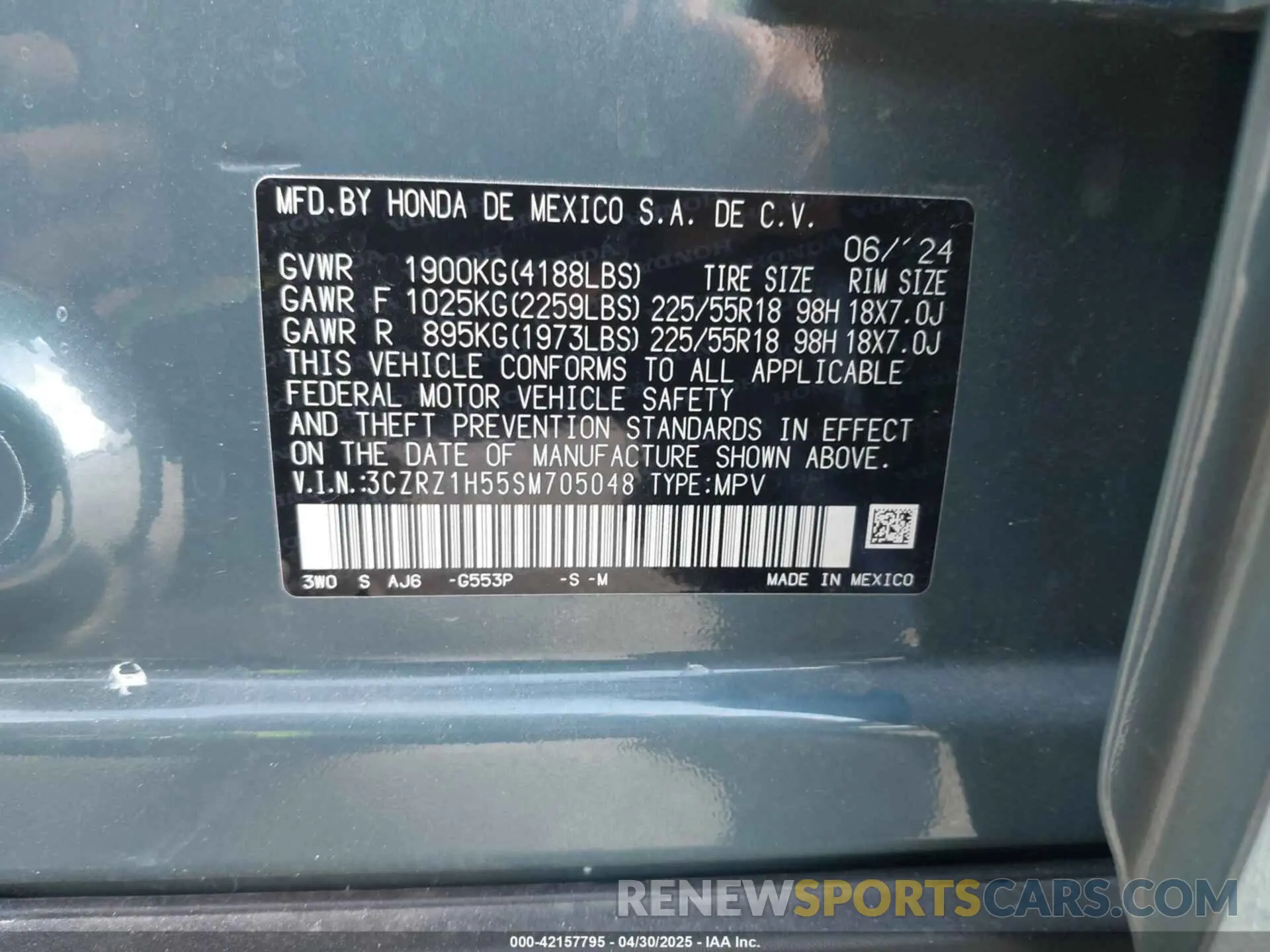 9 Фотография поврежденного автомобиля 3CZ3Z1H55SM705048 HONDA HR-V 2025