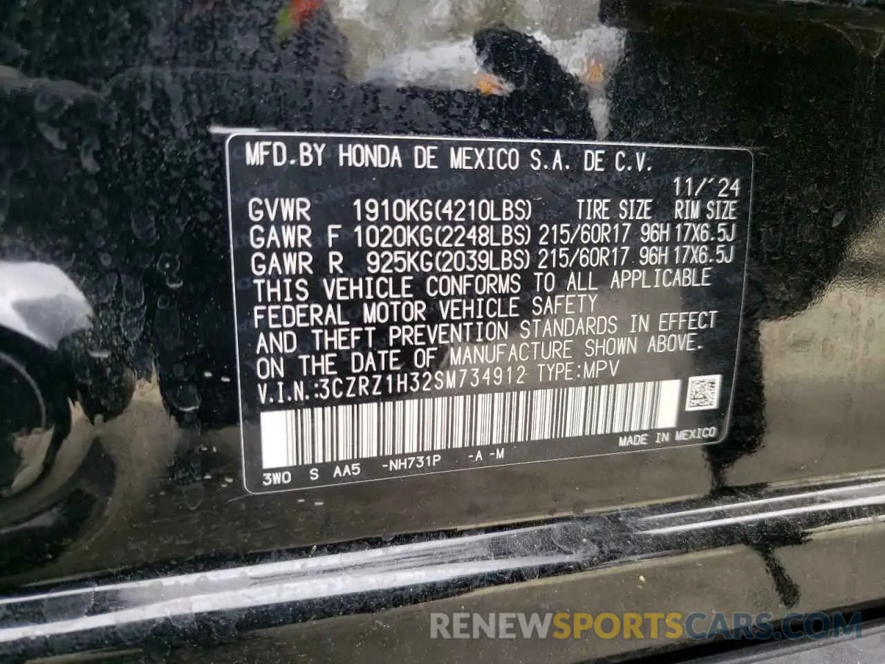 15 Photograph of a damaged car 3CZRZ1H32SM734912 HONDA HR-V 2025