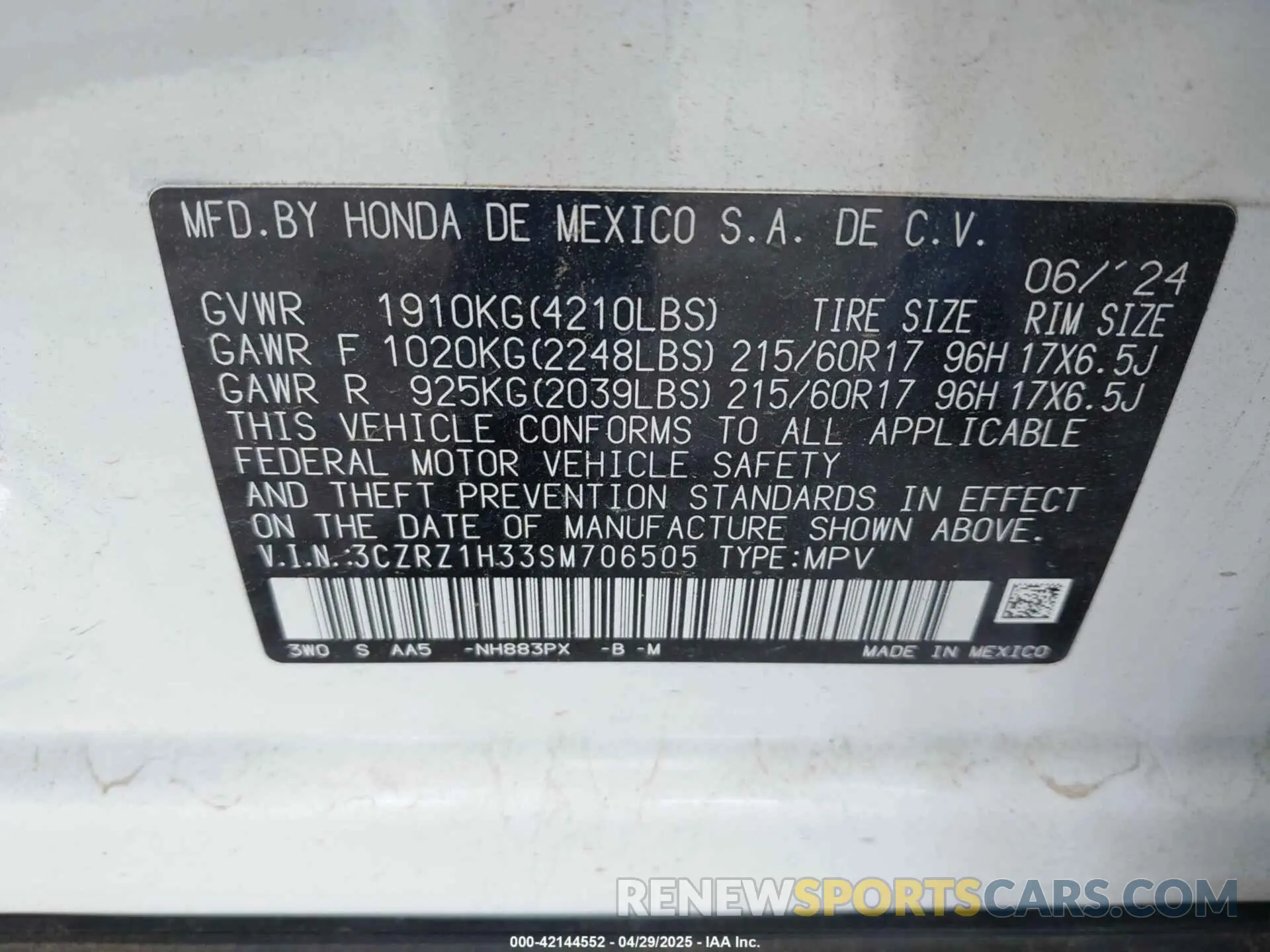 9 Photograph of a damaged car 3CZRZ1H33SM706505 HONDA HR-V 2025