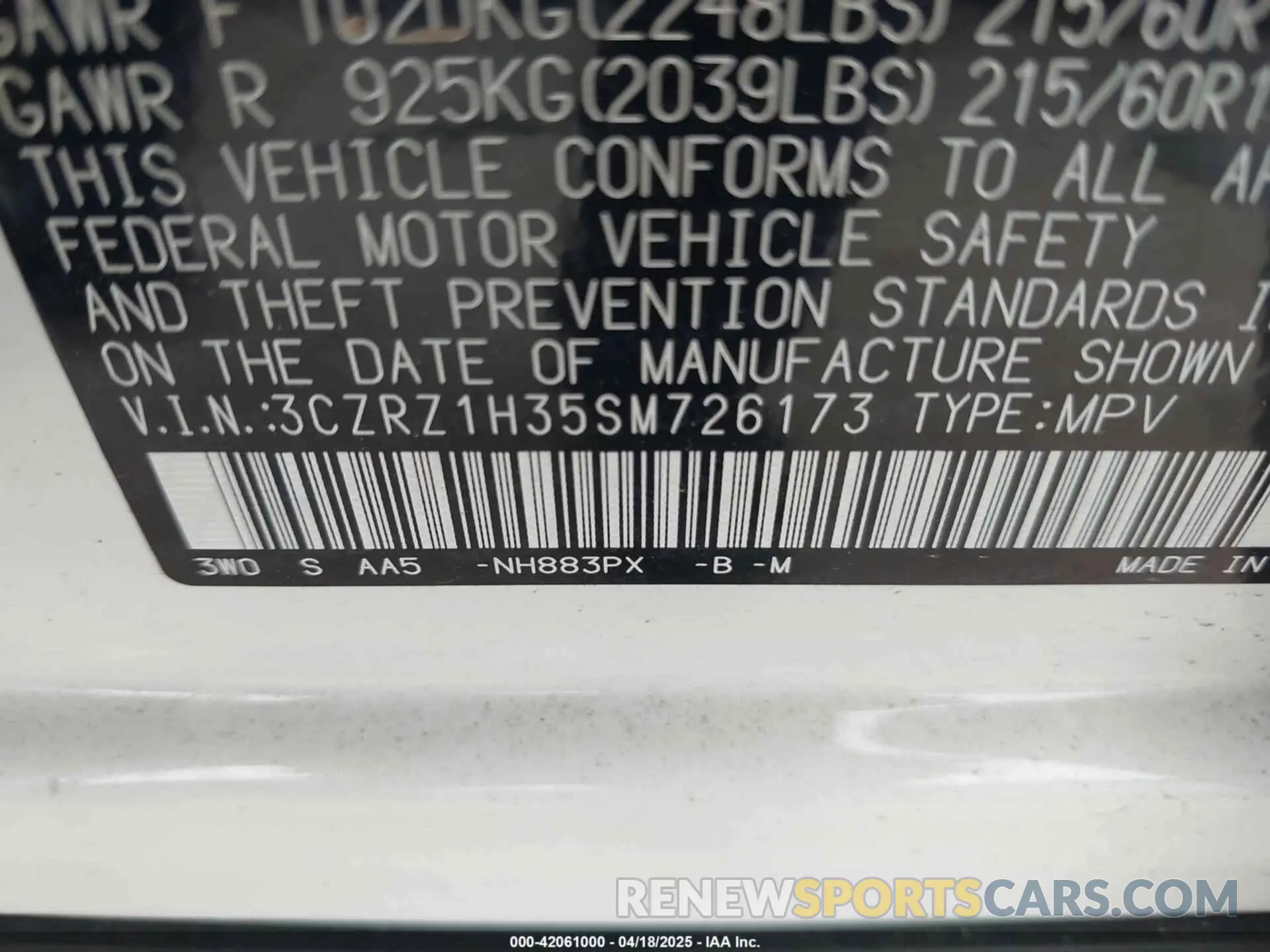 9 Photograph of a damaged car 3CZRZ1H35SM726173 HONDA HR-V 2025