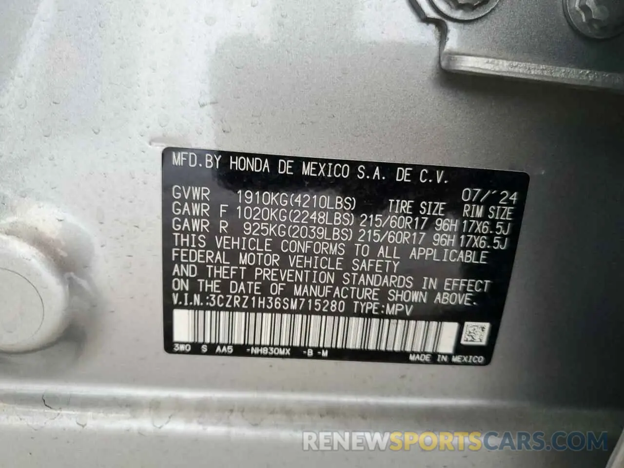 13 Photograph of a damaged car 3CZRZ1H36SM715280 HONDA HR-V 2025