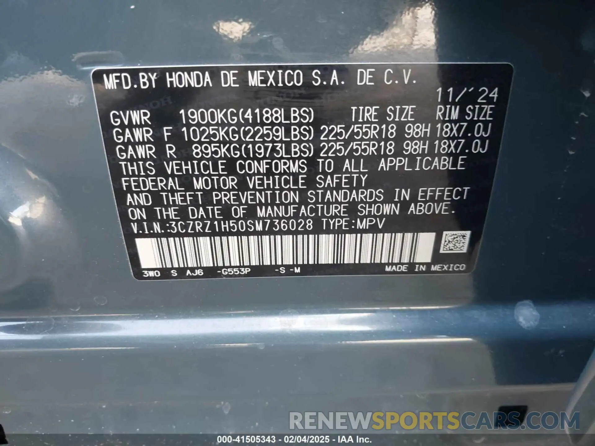 9 Фотография поврежденного автомобиля 3CZRZ1H50SM736028 HONDA HR-V 2025