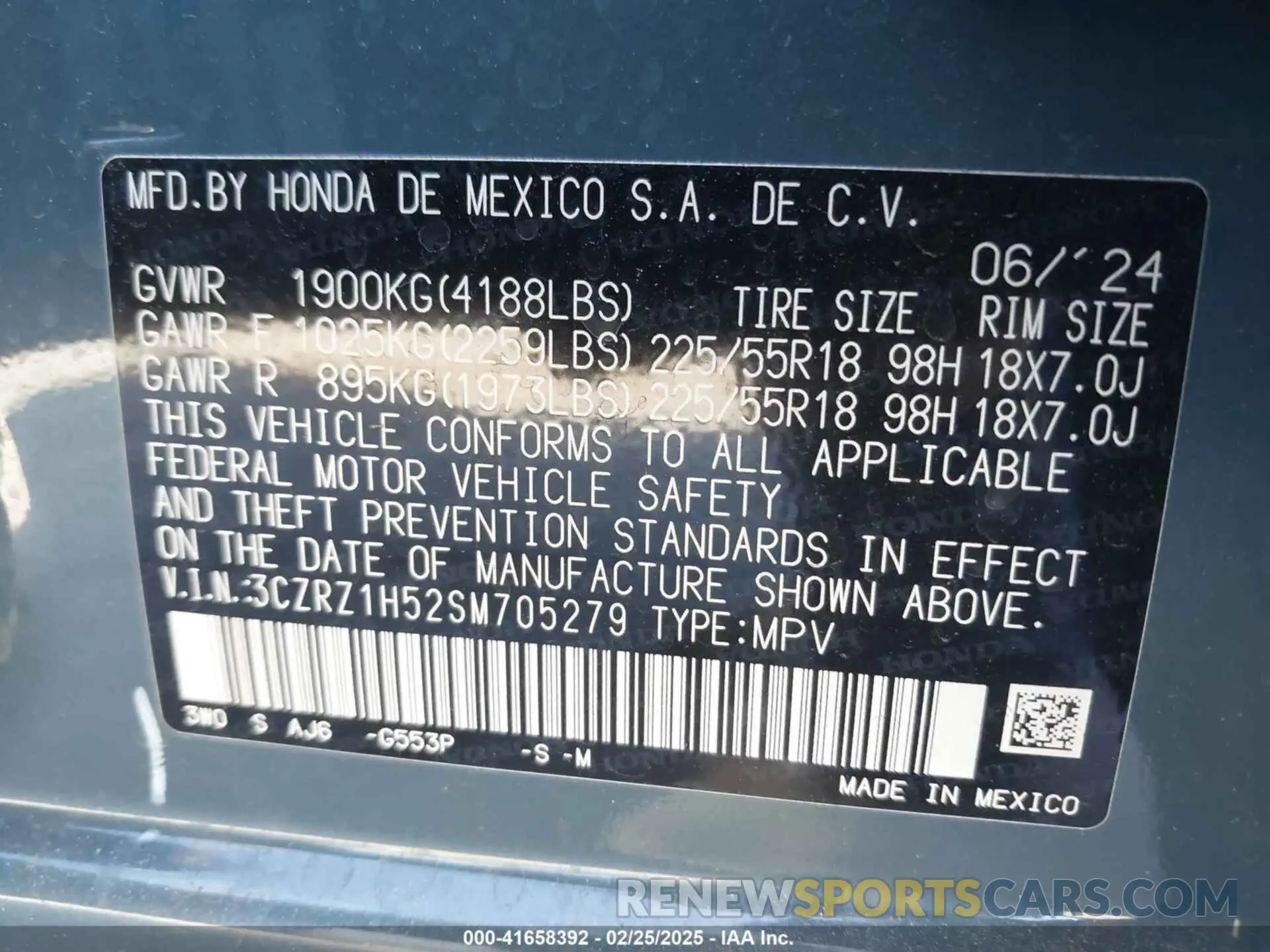 9 Photograph of a damaged car 3CZRZ1H52SM705279 HONDA HR-V 2025