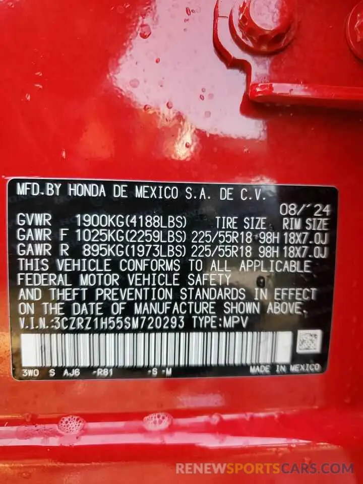 13 Фотография поврежденного автомобиля 3CZRZ1H55SM720293 HONDA HR-V 2025