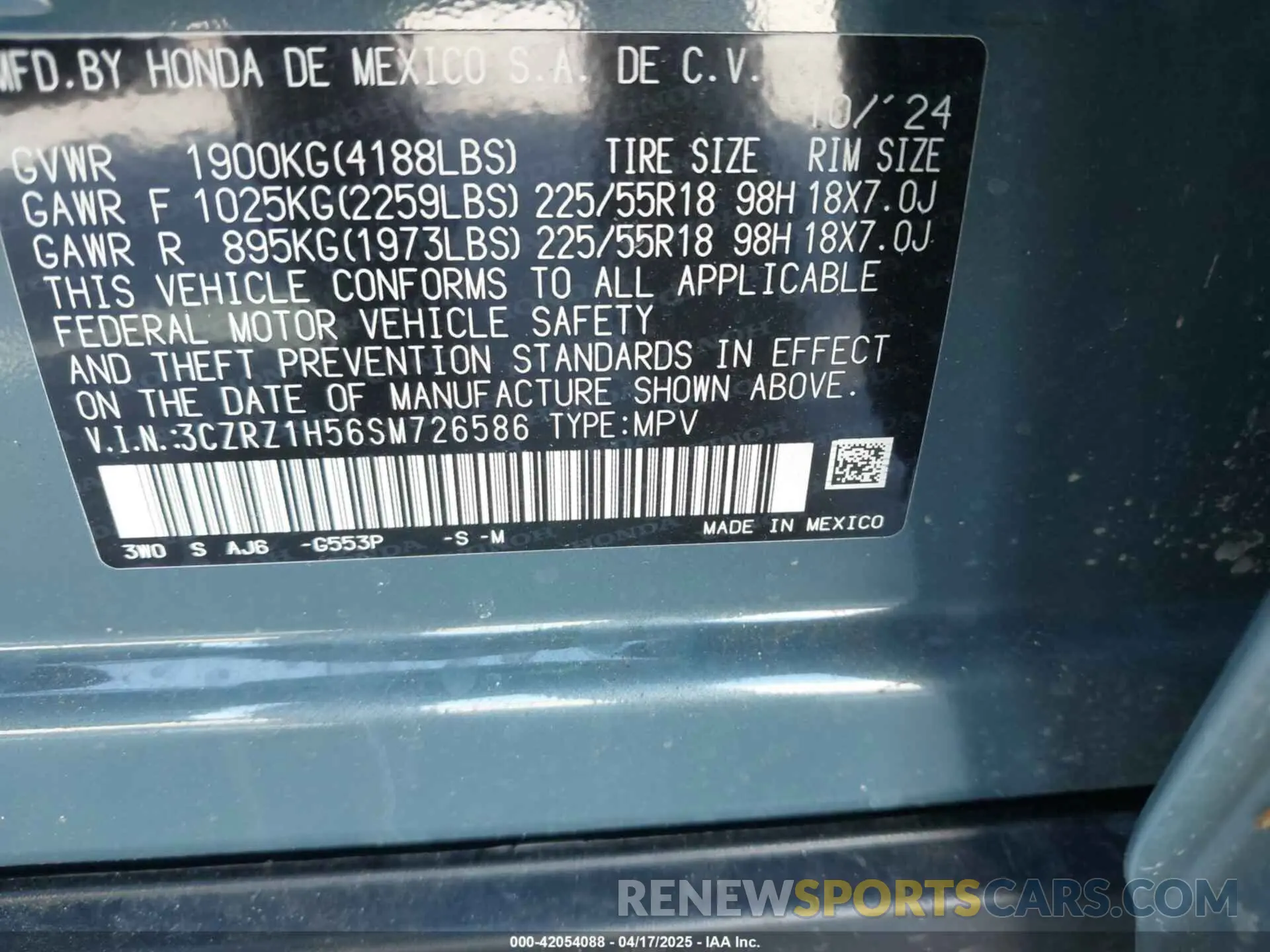 9 Фотография поврежденного автомобиля 3CZRZ1H56SM726586 HONDA HR-V 2025