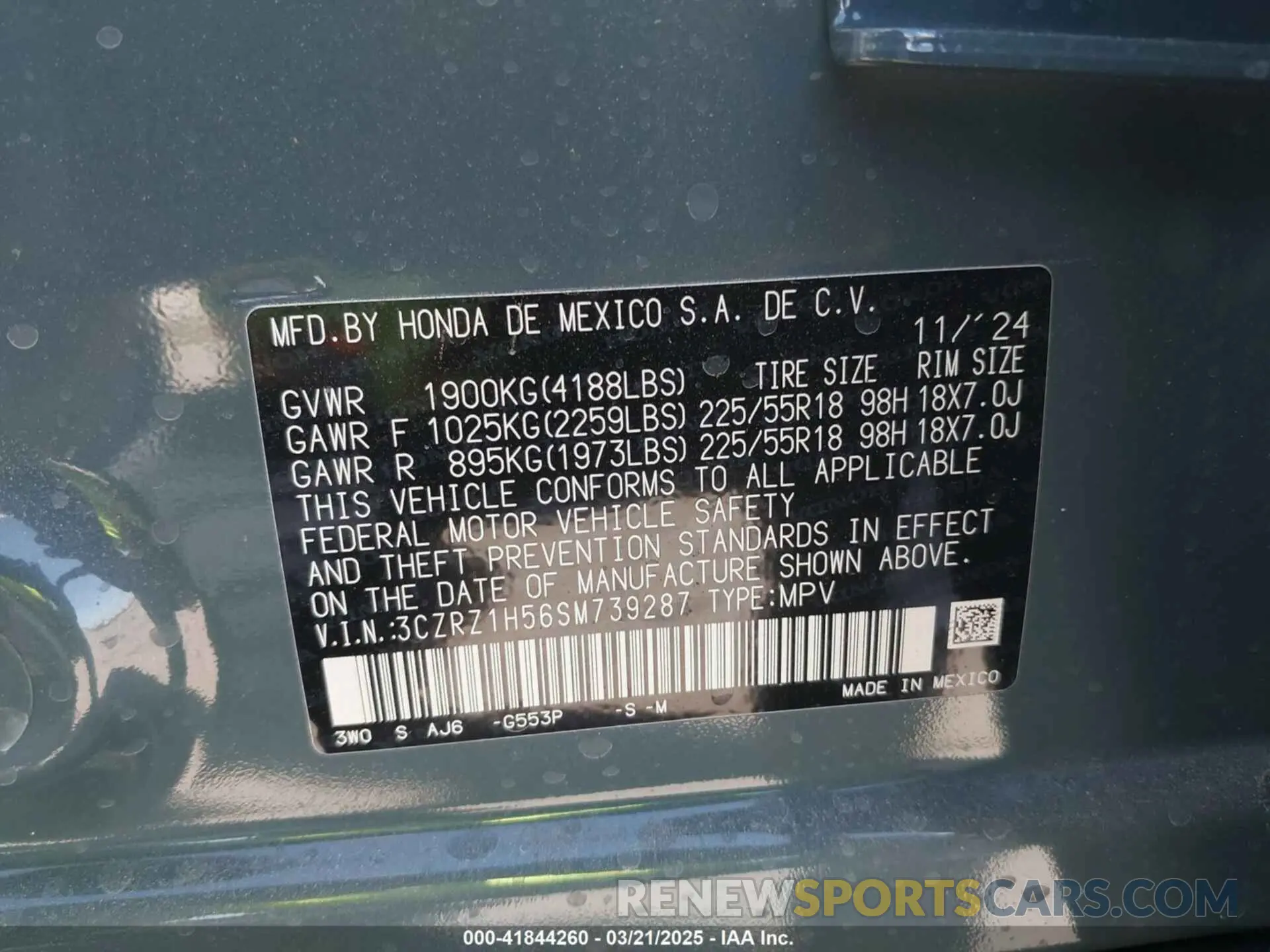 9 Фотография поврежденного автомобиля 3CZRZ1H56SM739287 HONDA HR-V 2025