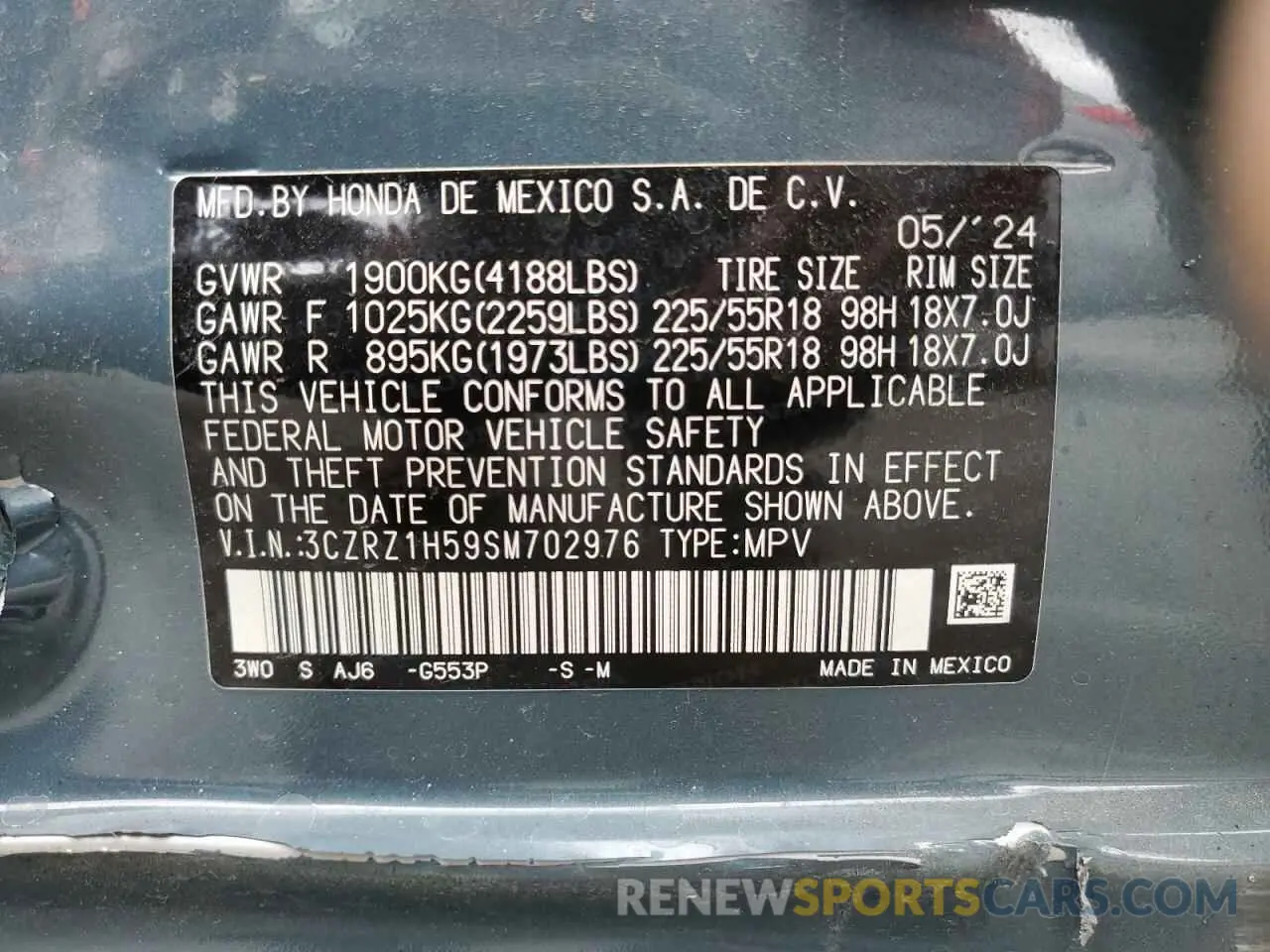 13 Фотография поврежденного автомобиля 3CZRZ1H59SM702976 HONDA HR-V 2025