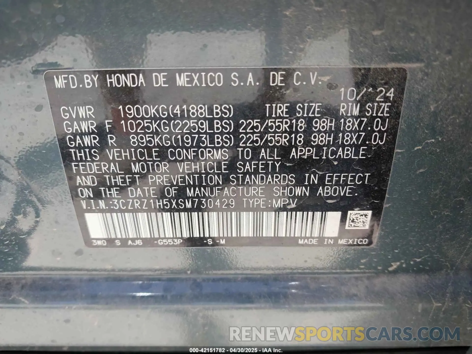9 Photograph of a damaged car 3CZRZ1H5XSM730429 HONDA HR-V 2025
